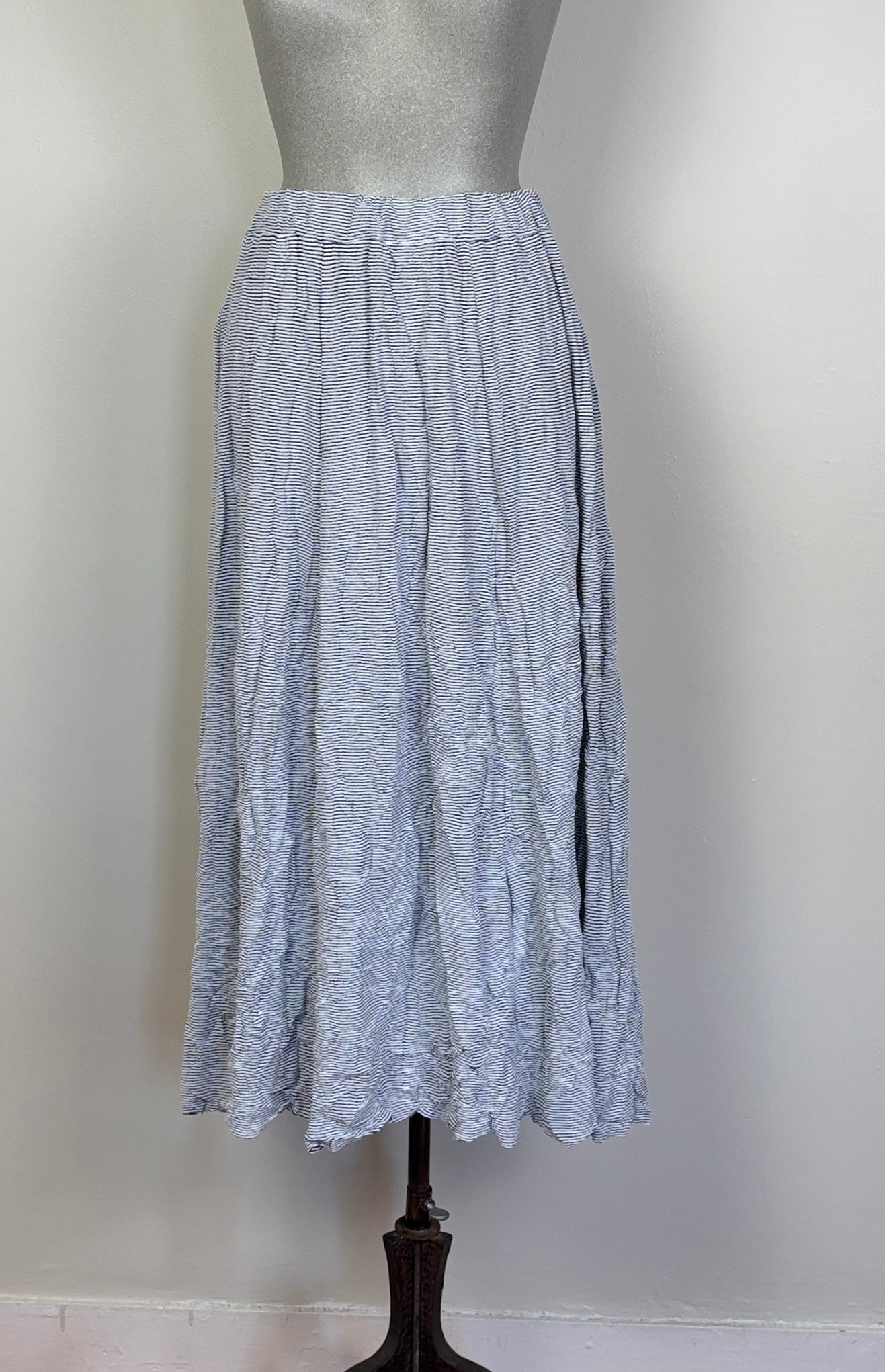 KnitKnit ~ Crinkled Mini Stripe Full Skirt - Bianco/Navy
