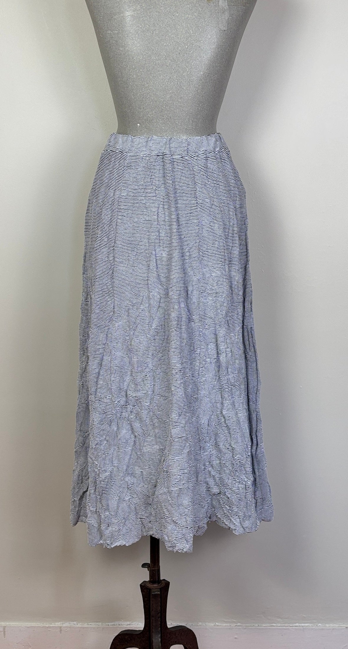 KnitKnit ~ Crinkled Mini Stripe Full Skirt - Bianco/Navy