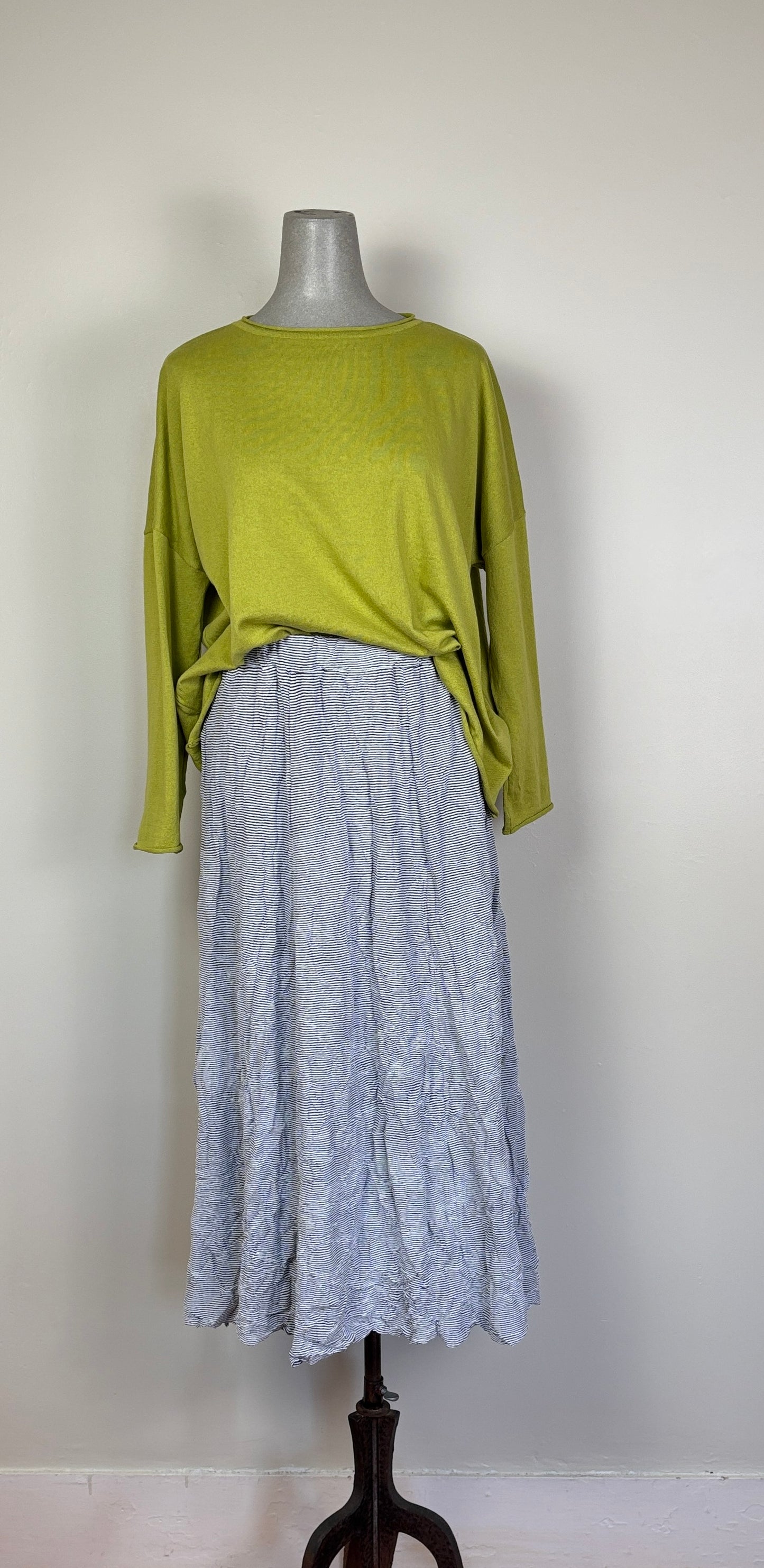 KnitKnit ~ Crinkled Mini Stripe Full Skirt - Bianco/Navy