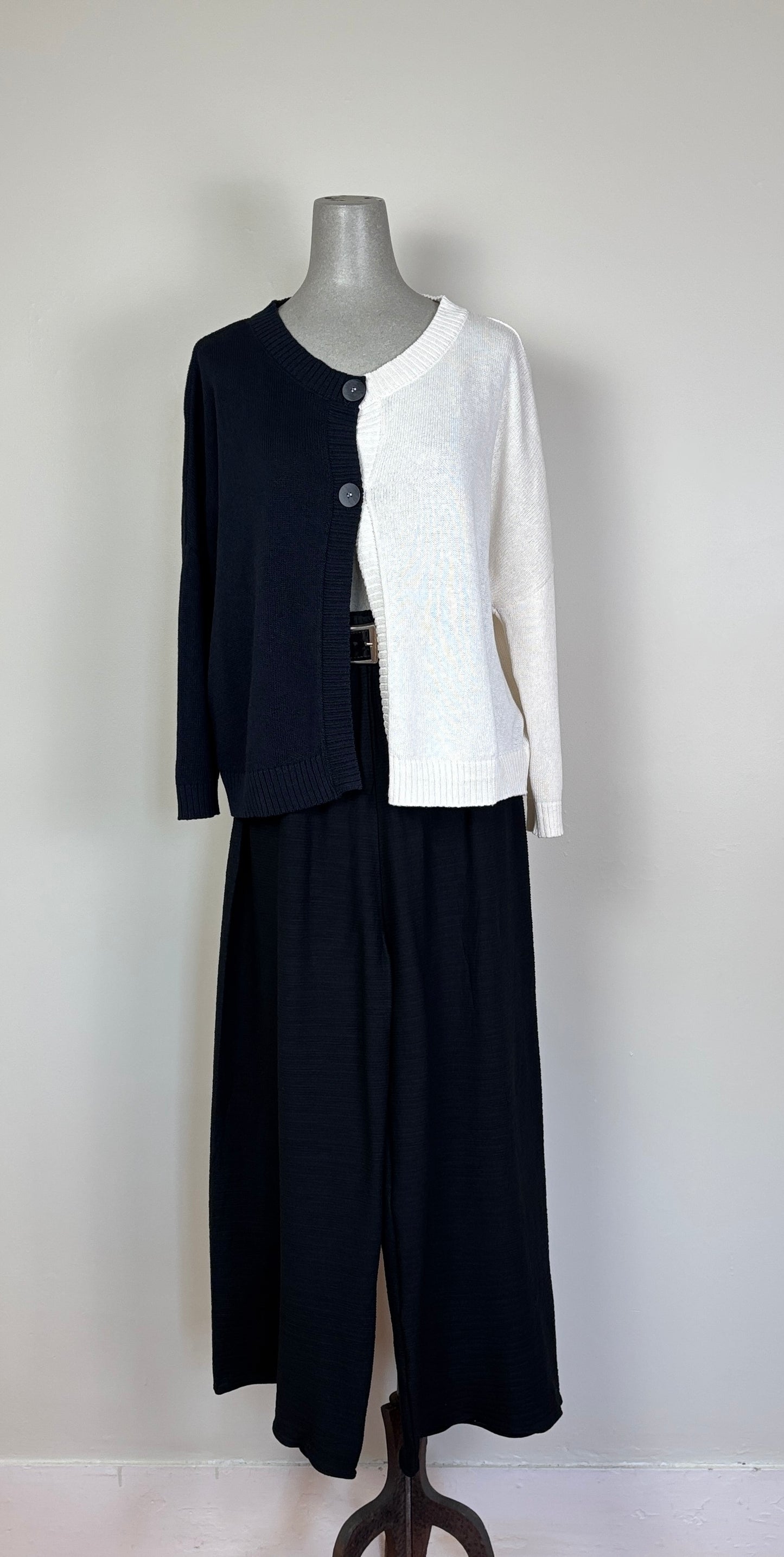 KnitKnit ~ Color Block Two Button Cardigan - Latte/Navy