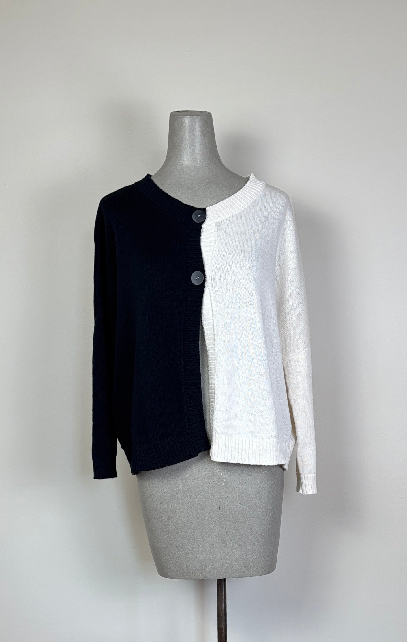 KnitKnit ~ Color Block Two Button Cardigan - Latte/Navy