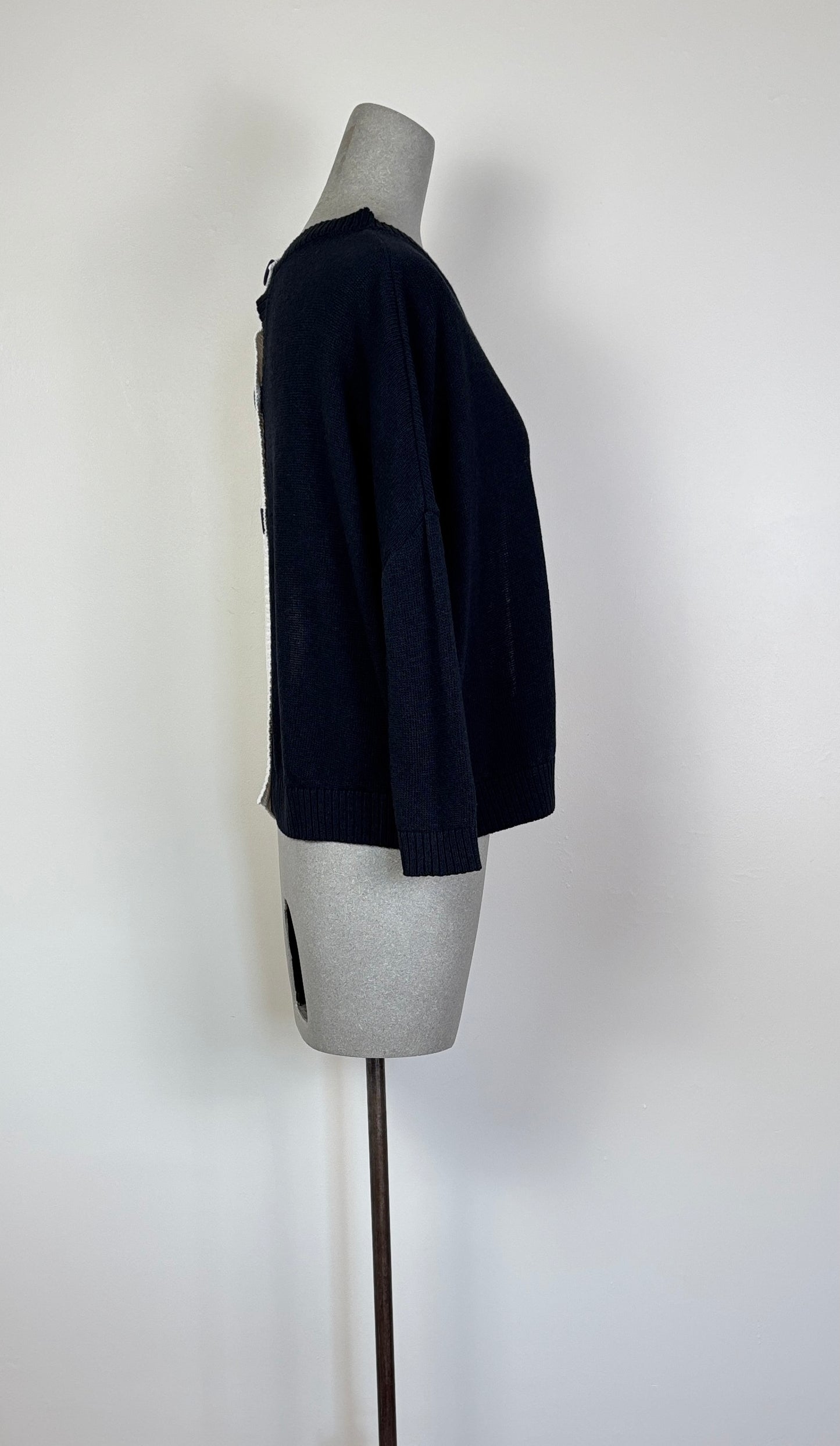 KnitKnit ~ Color Block Two Button Cardigan - Latte/Navy