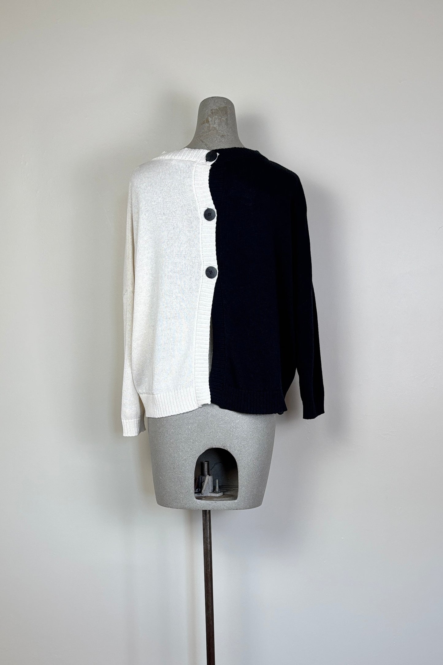 KnitKnit ~ Color Block Two Button Cardigan - Latte/Navy