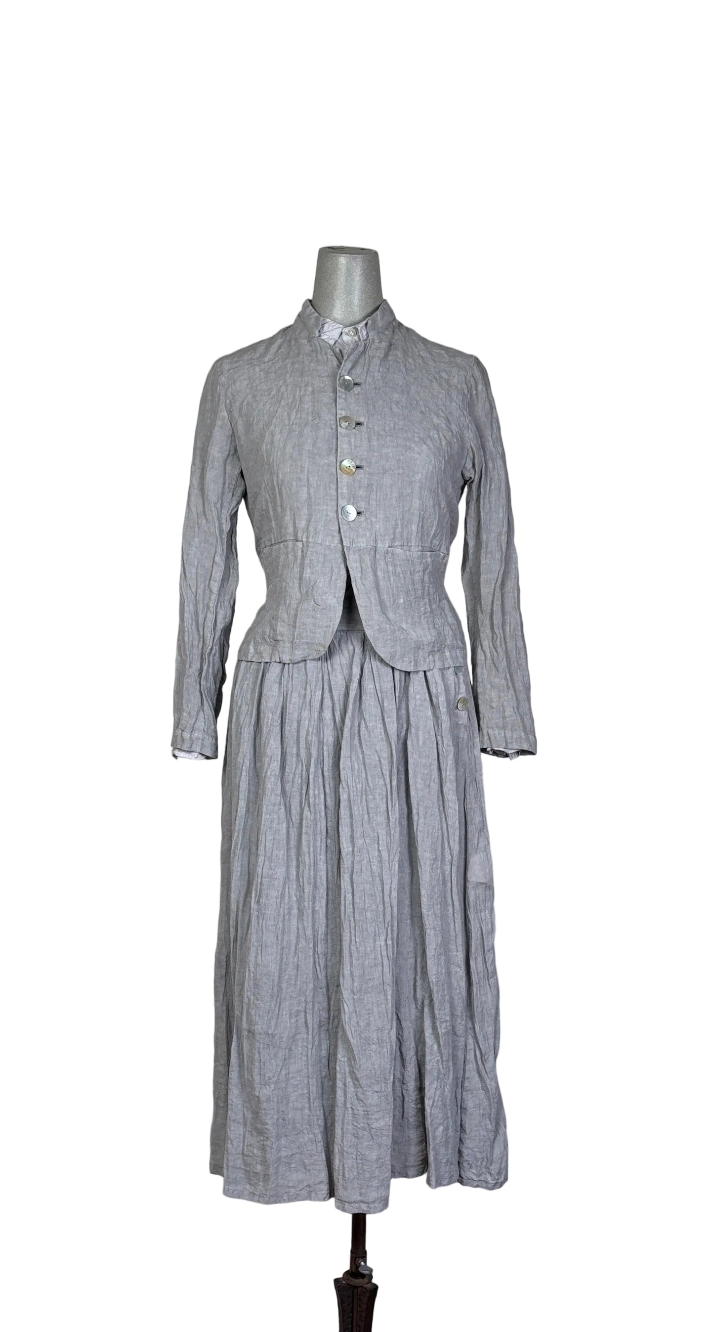 Pas de Calais ~ French Linen Box Pleat Skirt - Grey