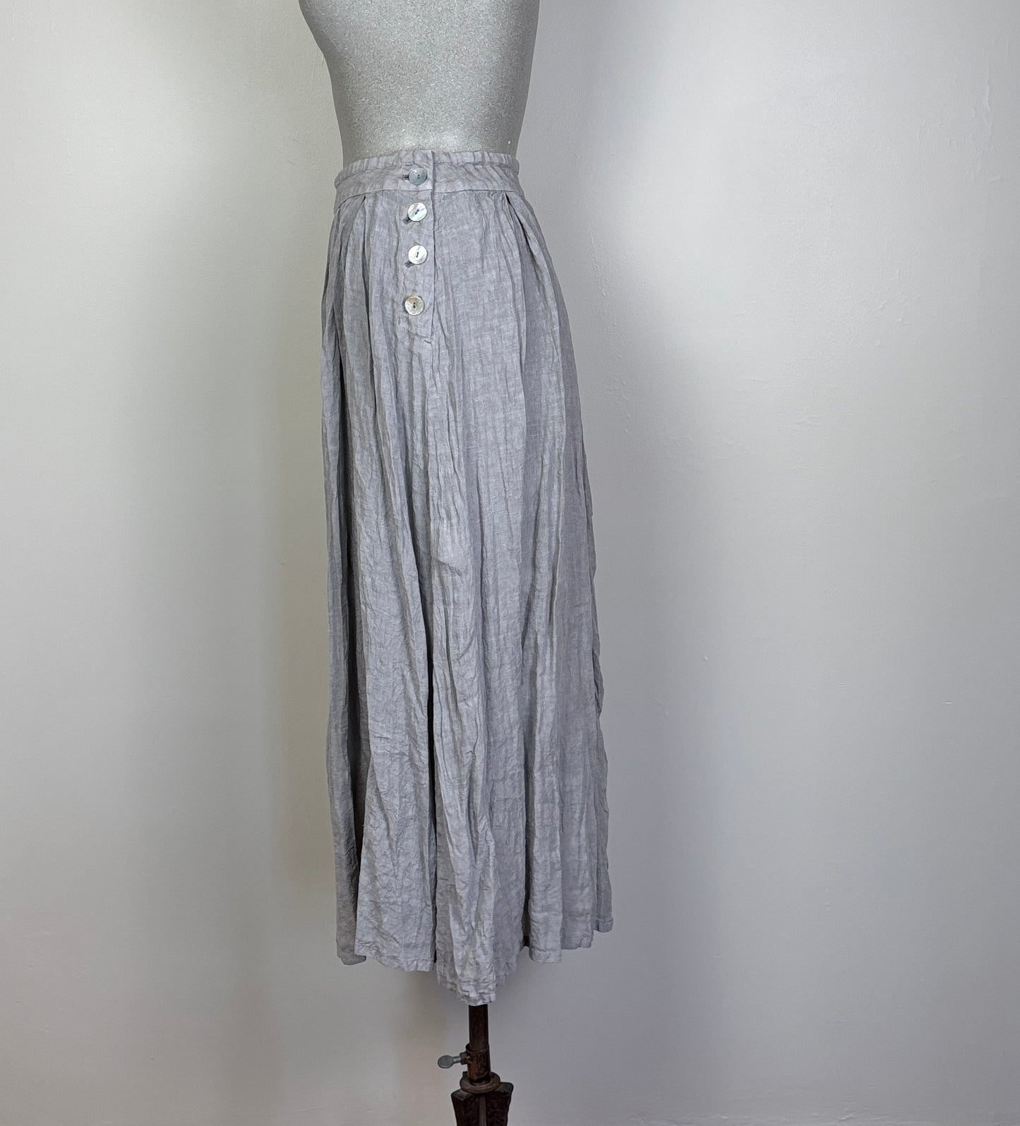 Pas de Calais ~ French Linen Box Pleat Skirt - Grey