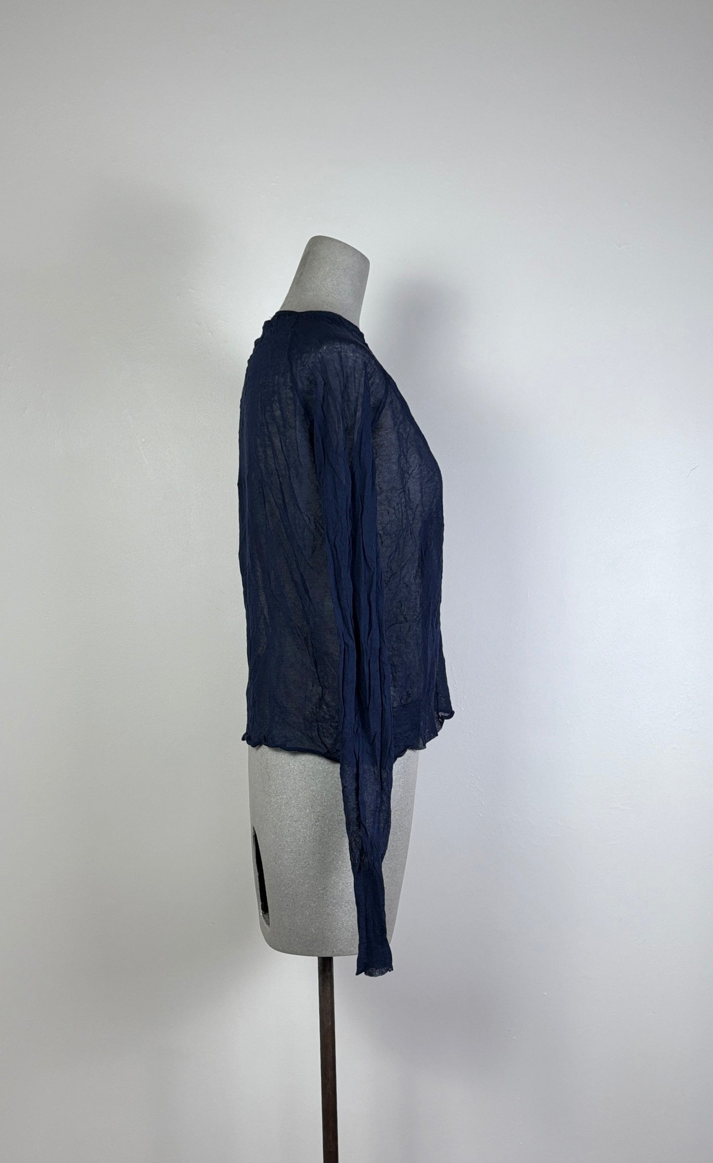MJW ~ Crinkle Round Neck Pullover - Navy