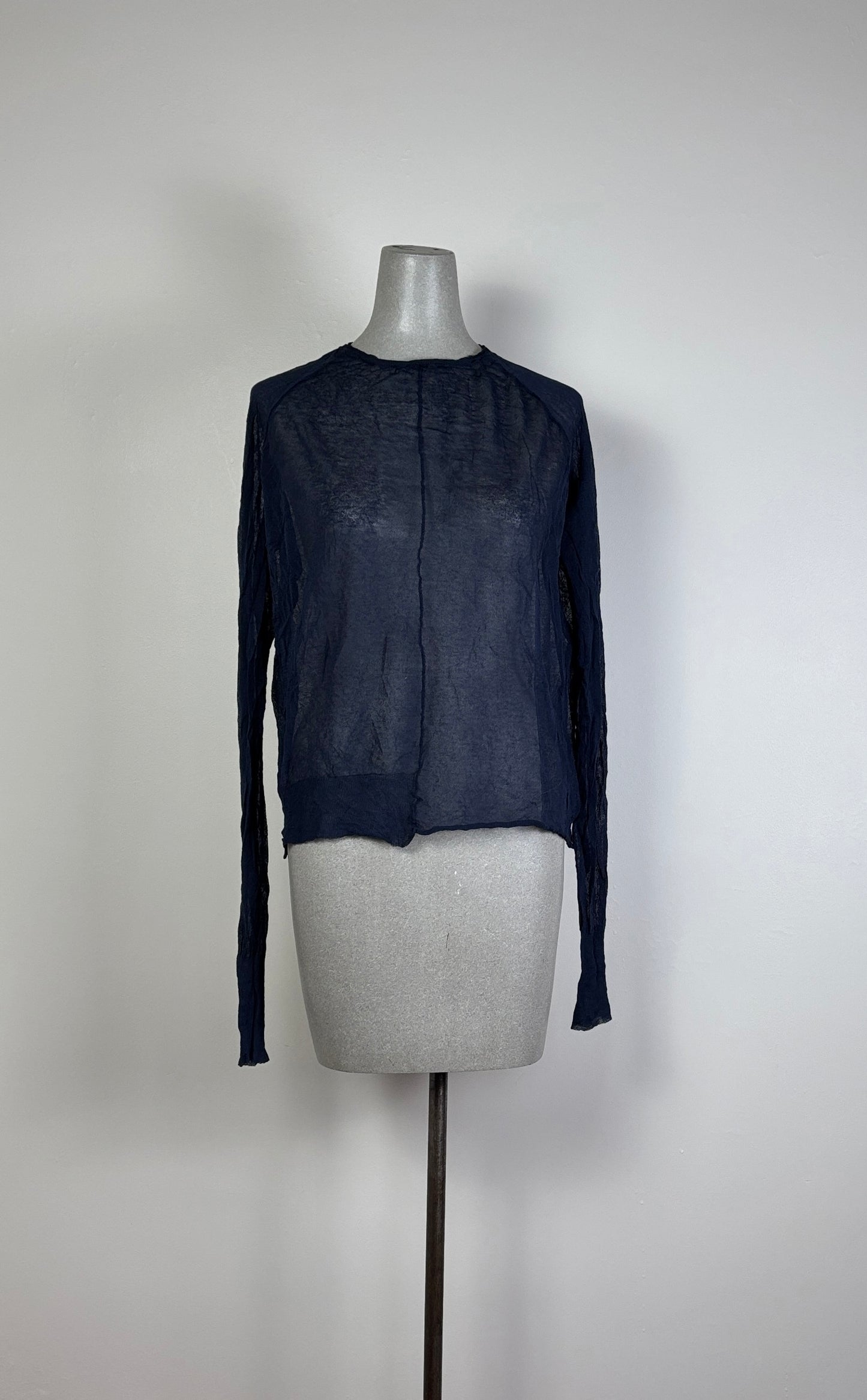 MJW ~ Crinkle Round Neck Pullover - Navy