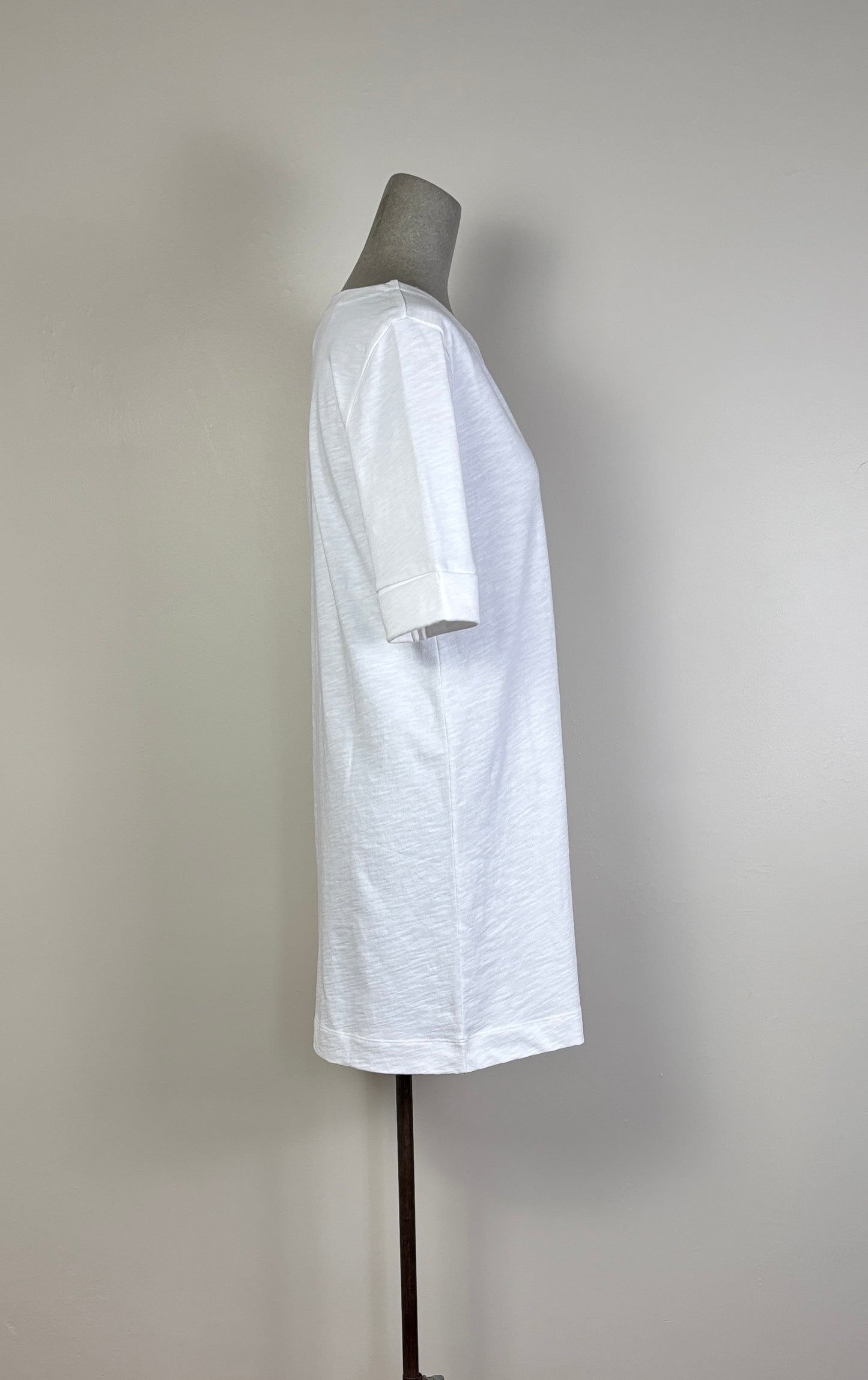 Lilla P. ~ Elbow Sleeve Split Neck Dress - White