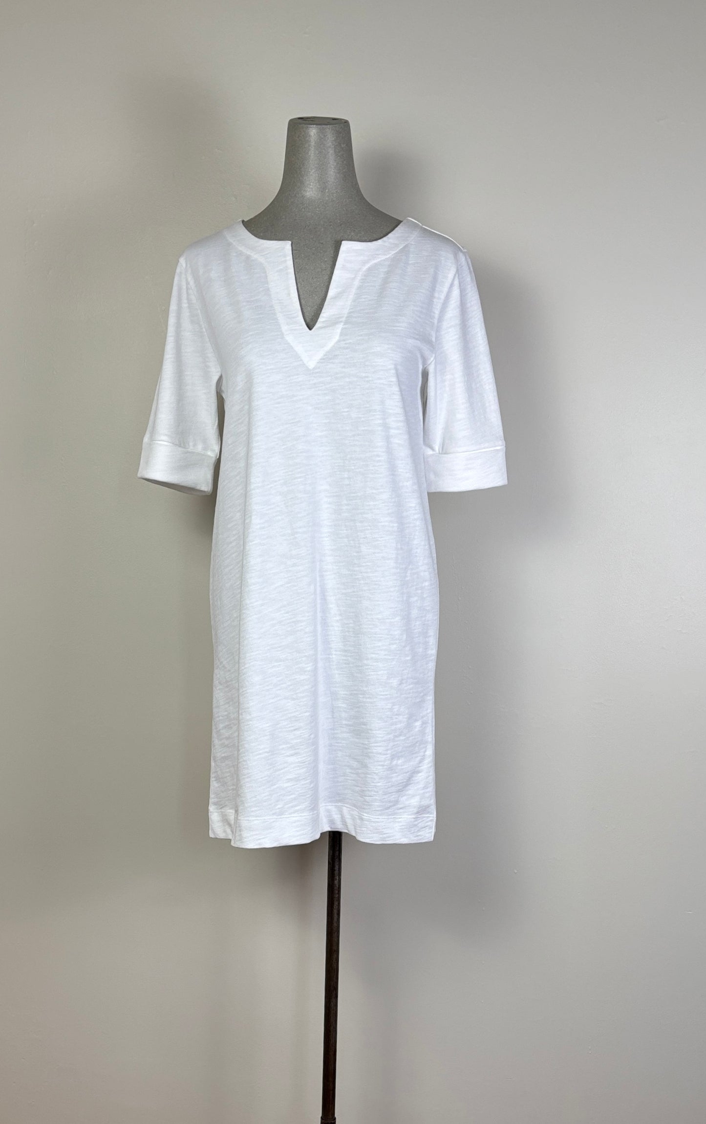 Lilla P. ~ Elbow Sleeve Split Neck Dress - White
