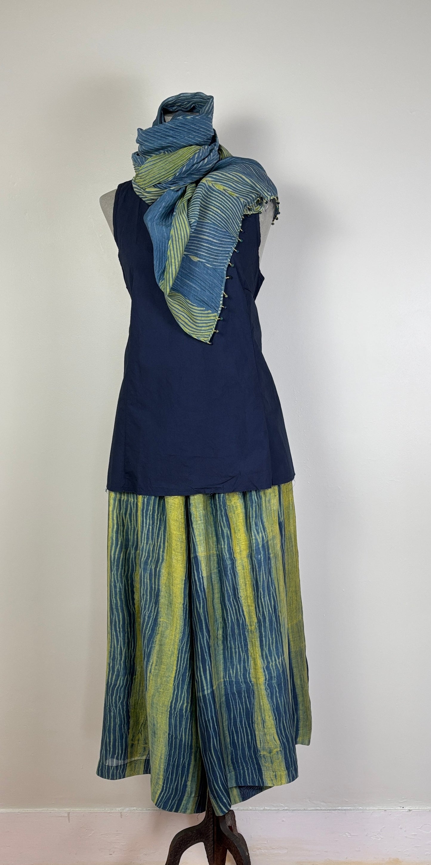 Neeru Kumar ~ Cotton/Silk Scarf - Green/Blue