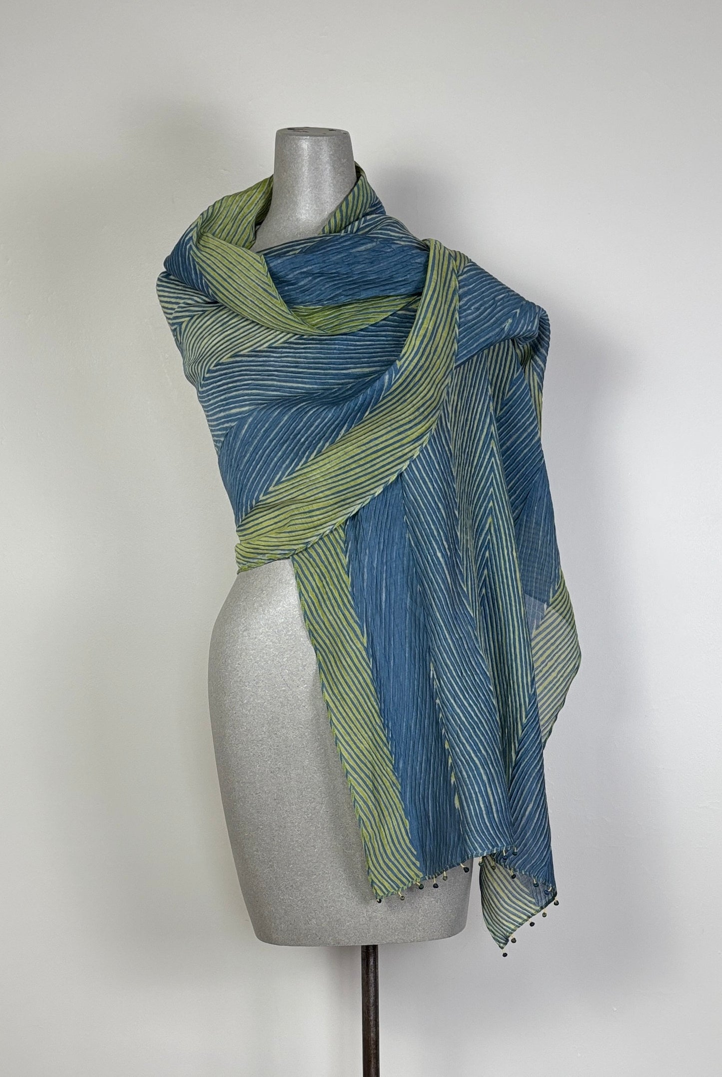 Neeru Kumar ~ Cotton/Silk Scarf - Green/Blue