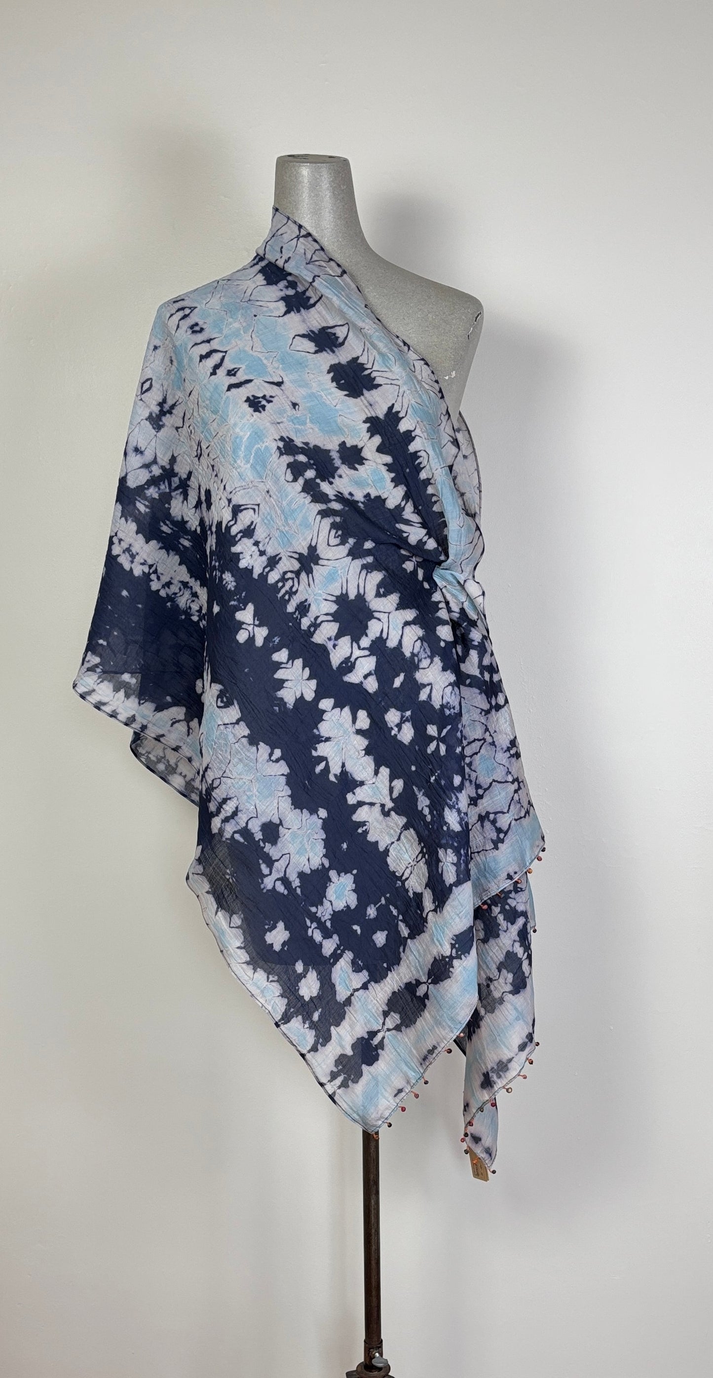Neeru Kumar ~ Cotton/Silk Scarf - Blue/White