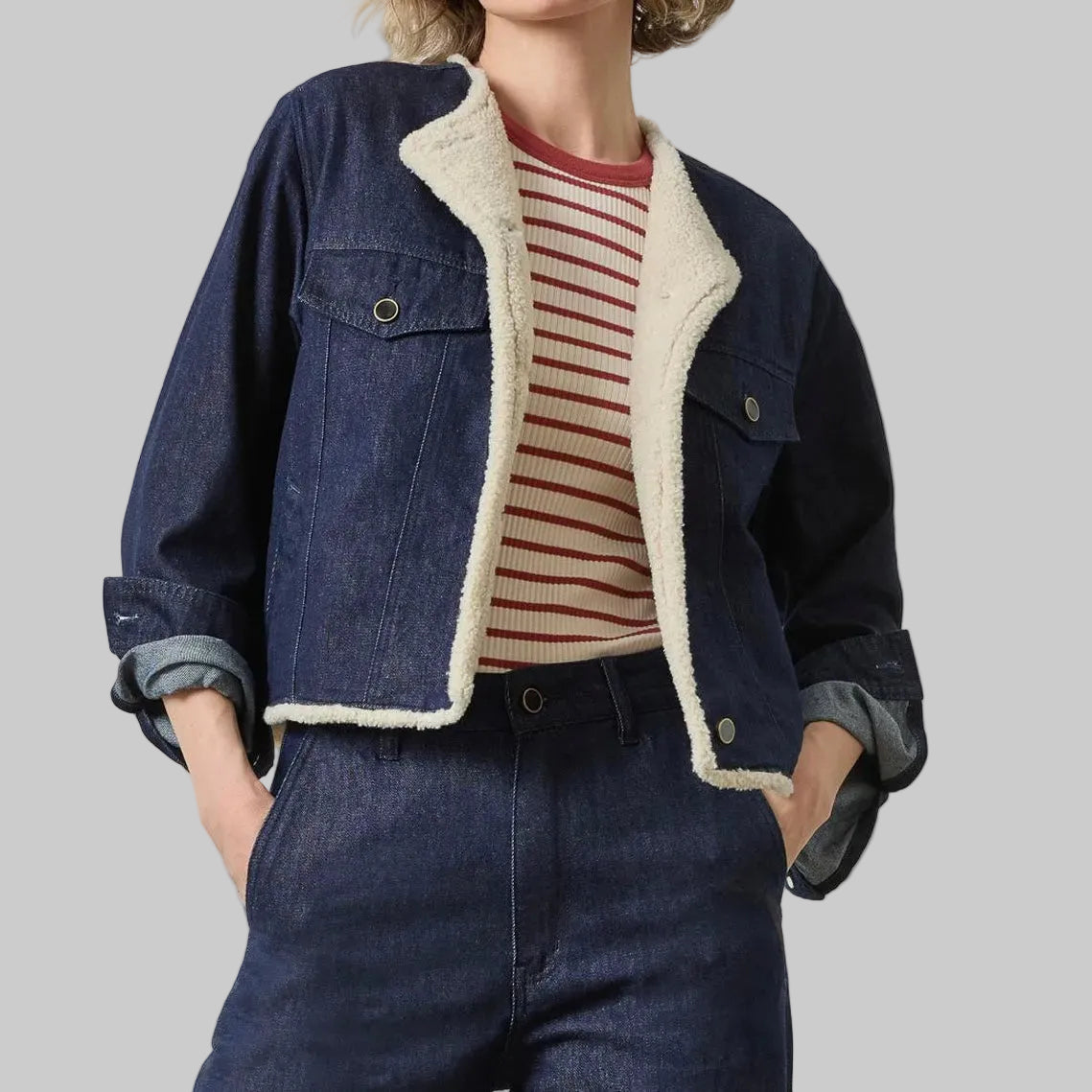 Lilla P. ~ Sherpa Lined Jean Jacket - Dark Wash