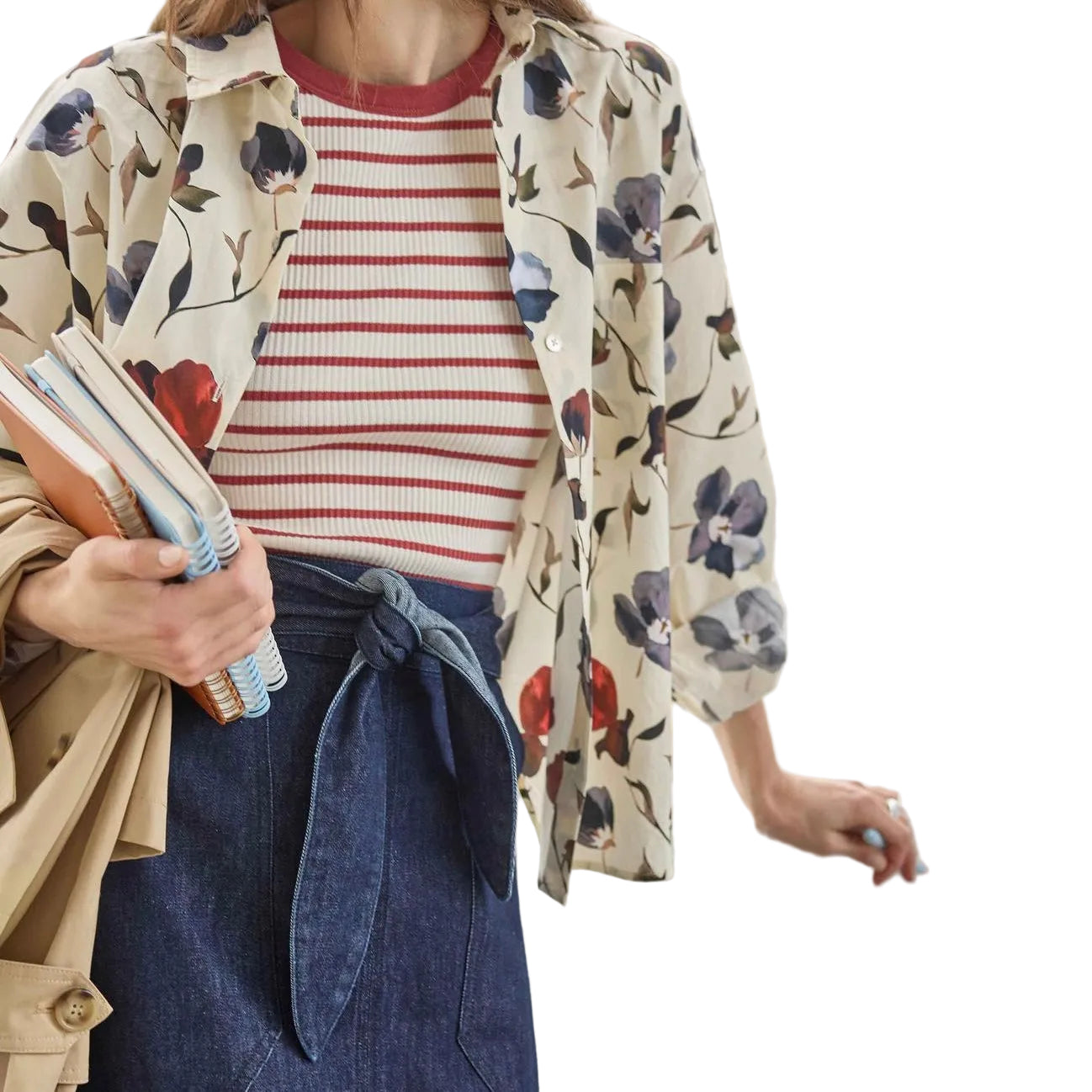 Lilla P. ~ Dolman Sleeve Button Down Shirt - Blue Poppy Print