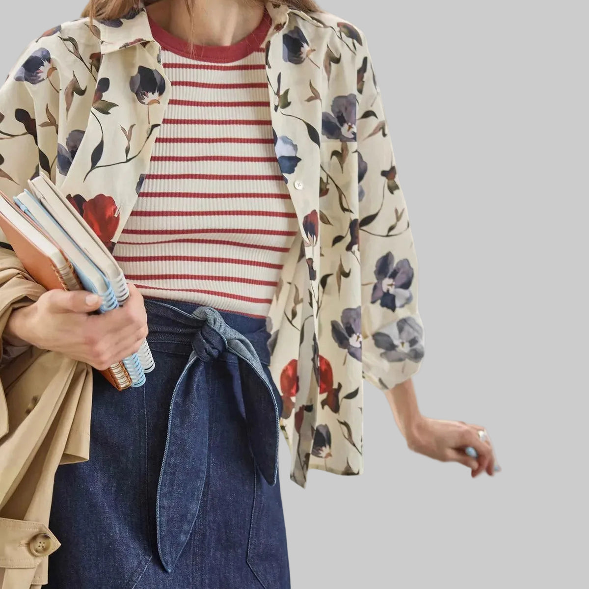 Lilla P. ~ Dolman Sleeve Button Down Shirt - Blue Poppy Print