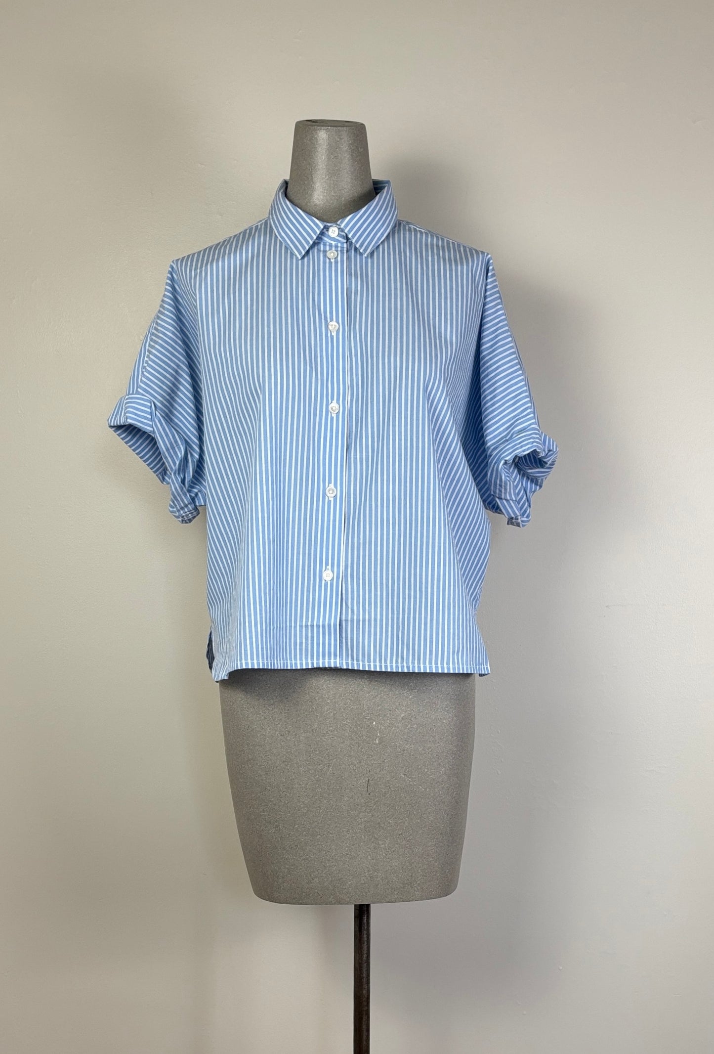 Lilla P. ~ Striped Boxy Button Down - Malibu Stripe