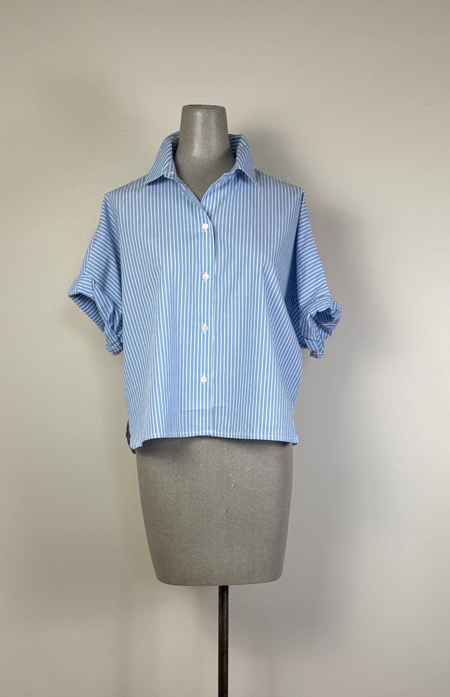 Lilla P. ~ Striped Boxy Button Down - Malibu Stripe