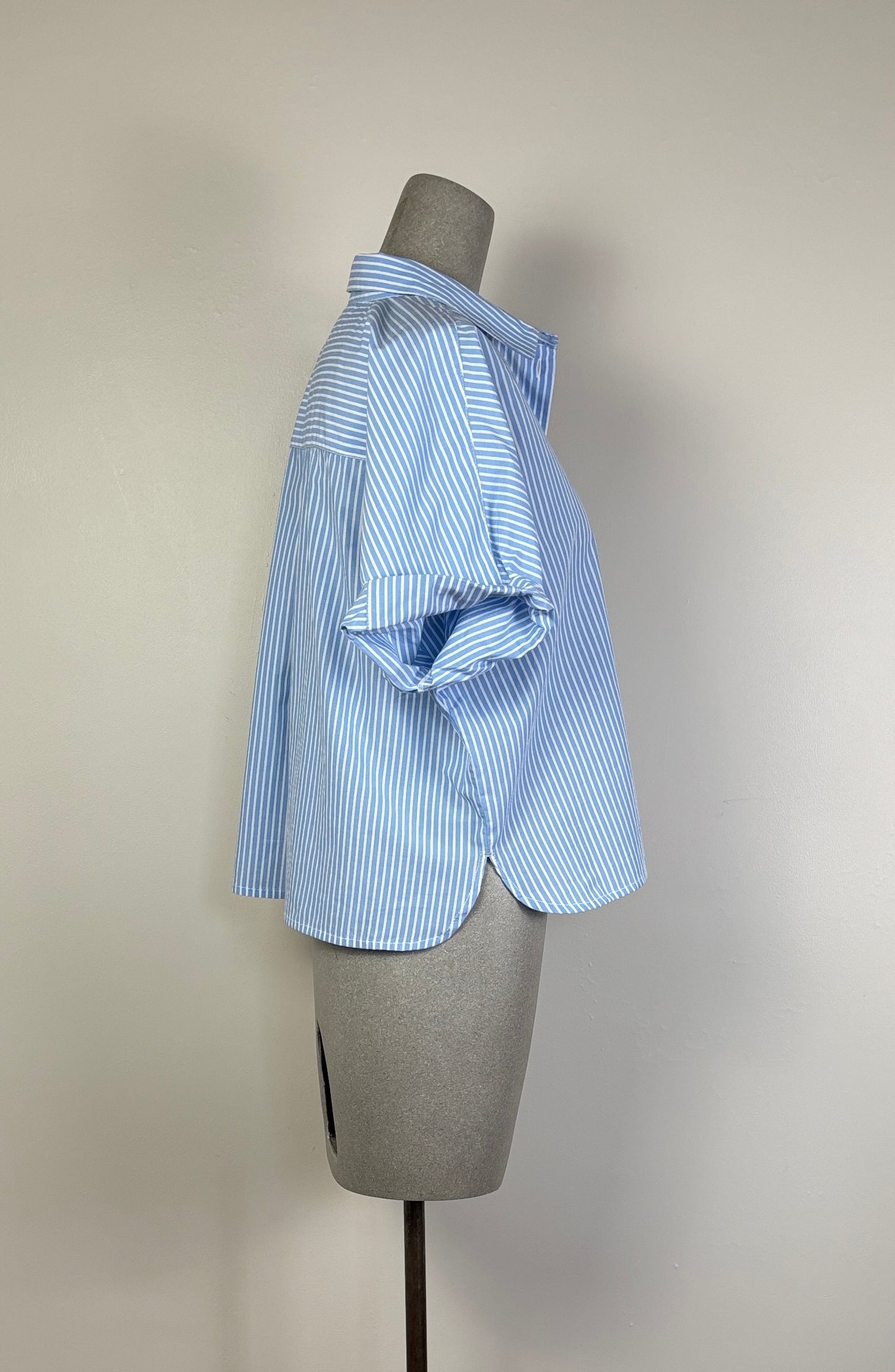 Lilla P. ~ Striped Boxy Button Down - Malibu Stripe