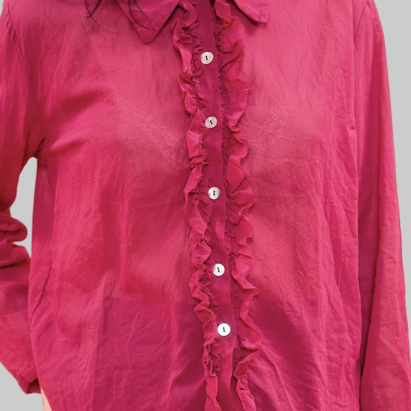 Sula ~ Frill Front Party Shirt - Cherry