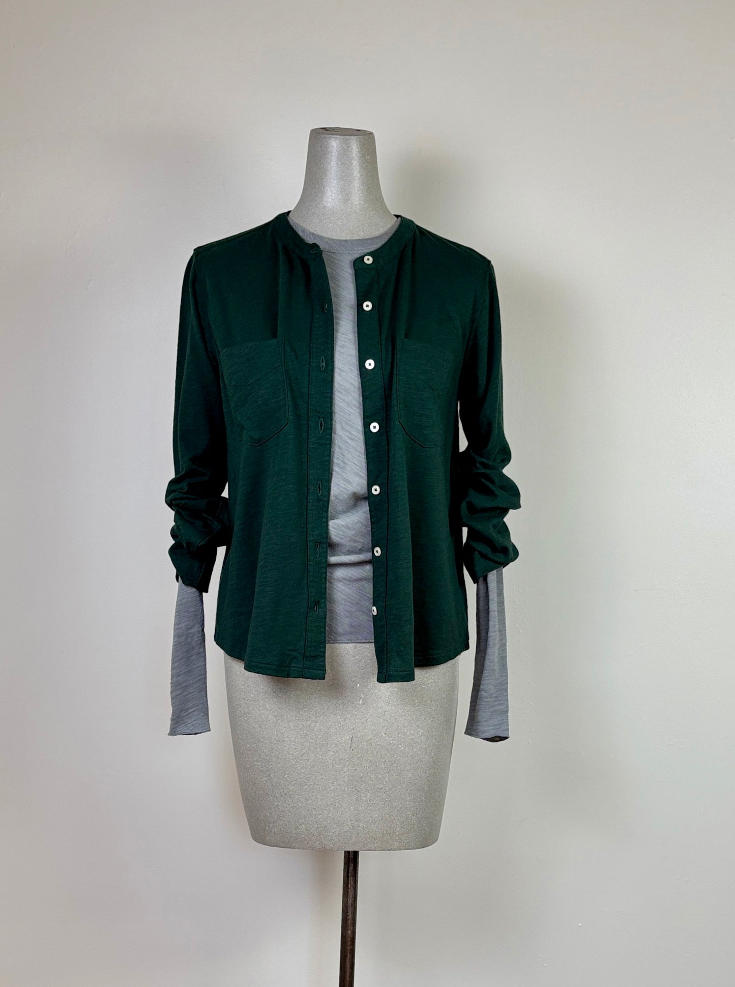 Lilla P. ~ Mandarin Collar Button Down - Spruce