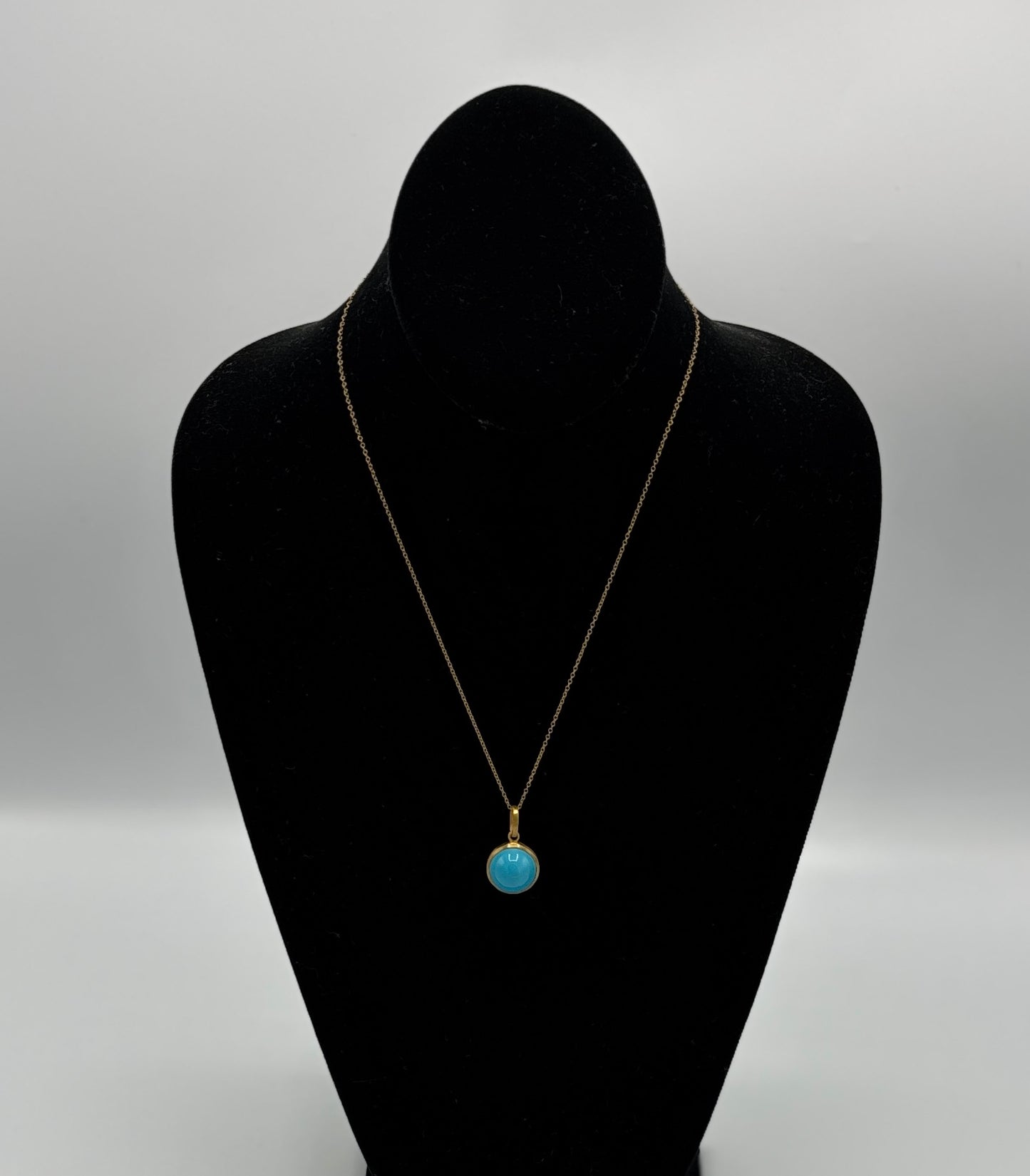Rebecca Brenner Jewelry ~ Cabochon Sleeping Beauty Turquoise Pendent on 14K Gold Chain