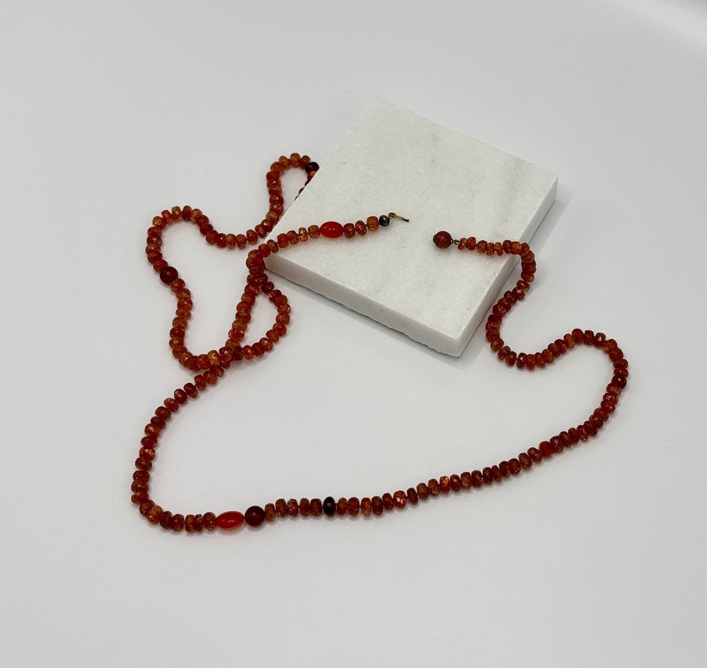 Rebecca Brenner Jewelry ~ Rare Faceted Sunstone + Round Carnelian Necklace
