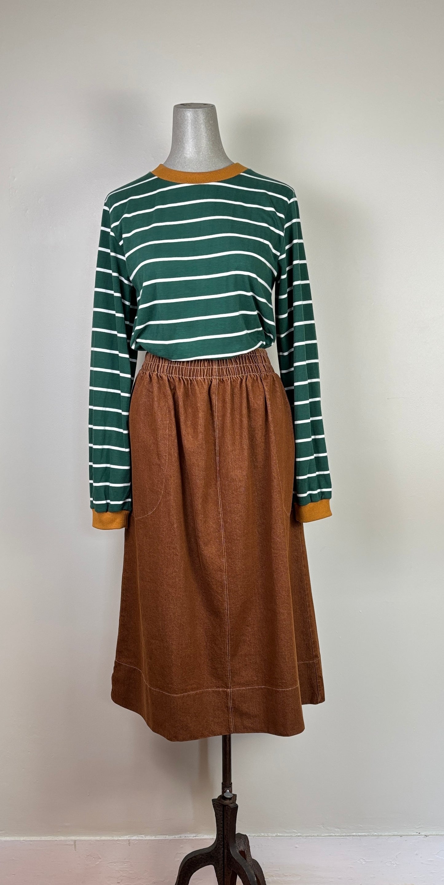 Beaumont Organic ~ Sierra-Sue Striped Tee - Pine Green/Off White