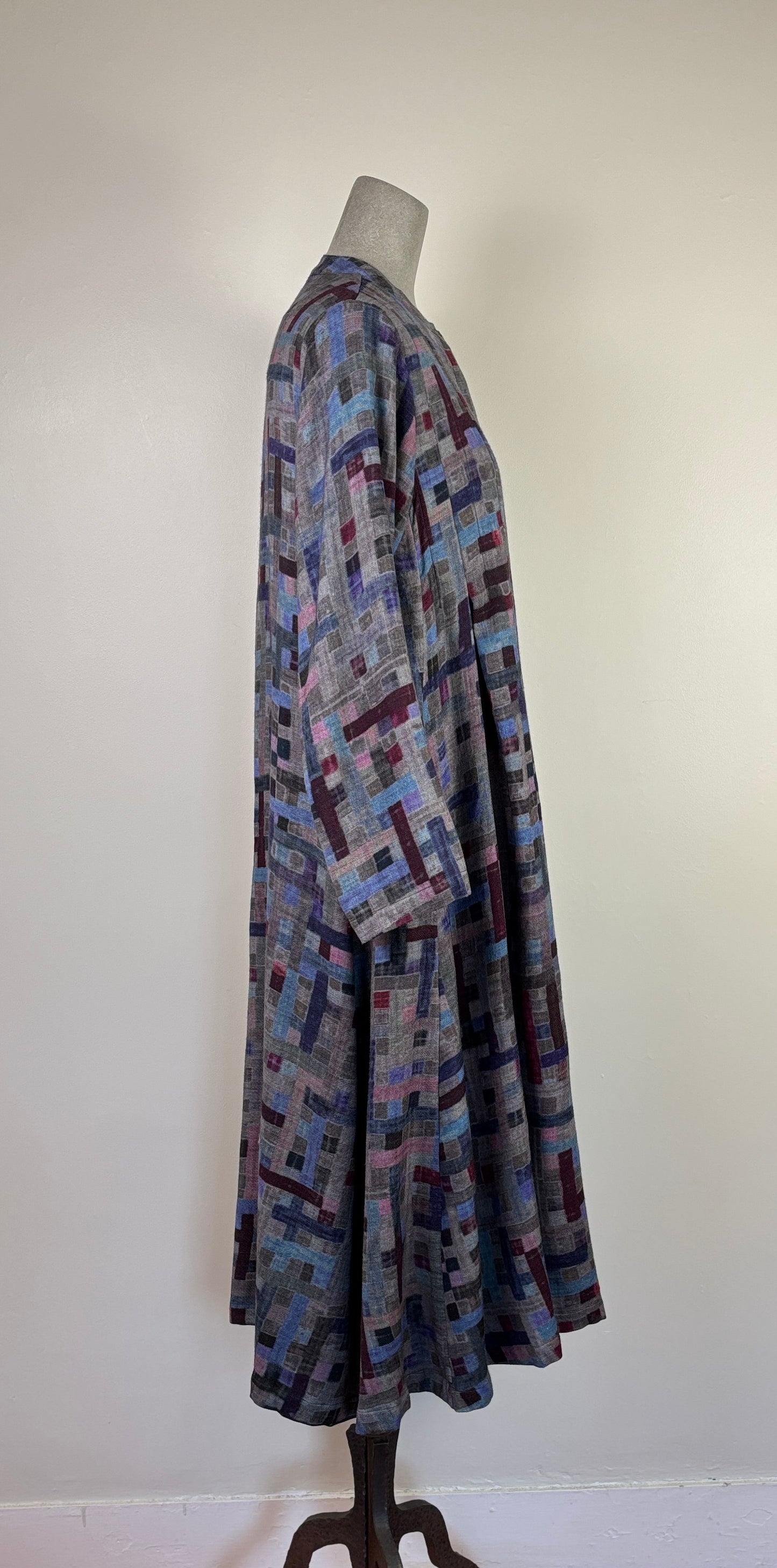 Neeru Kumar  ~  Wool Tuck Pleat Dress - Gray Multi Check