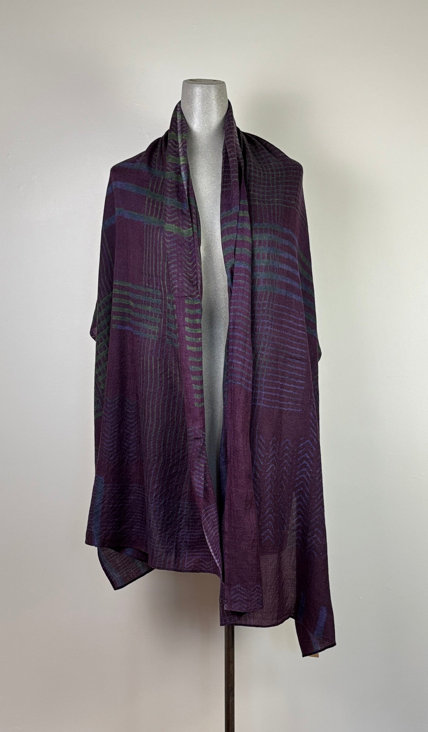 Neeru Kumar  ~  Wool Scarf - Eggplant/Indigo/Green