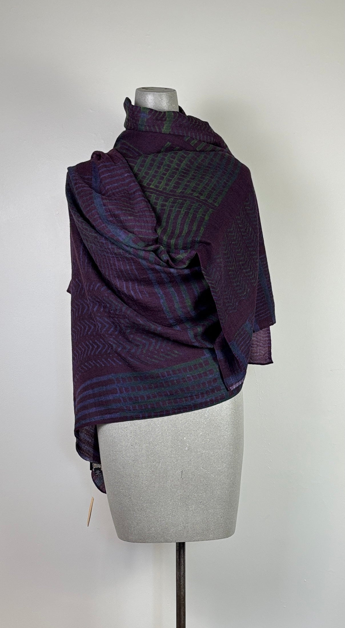 Neeru Kumar  ~  Wool Scarf - Eggplant/Indigo/Green