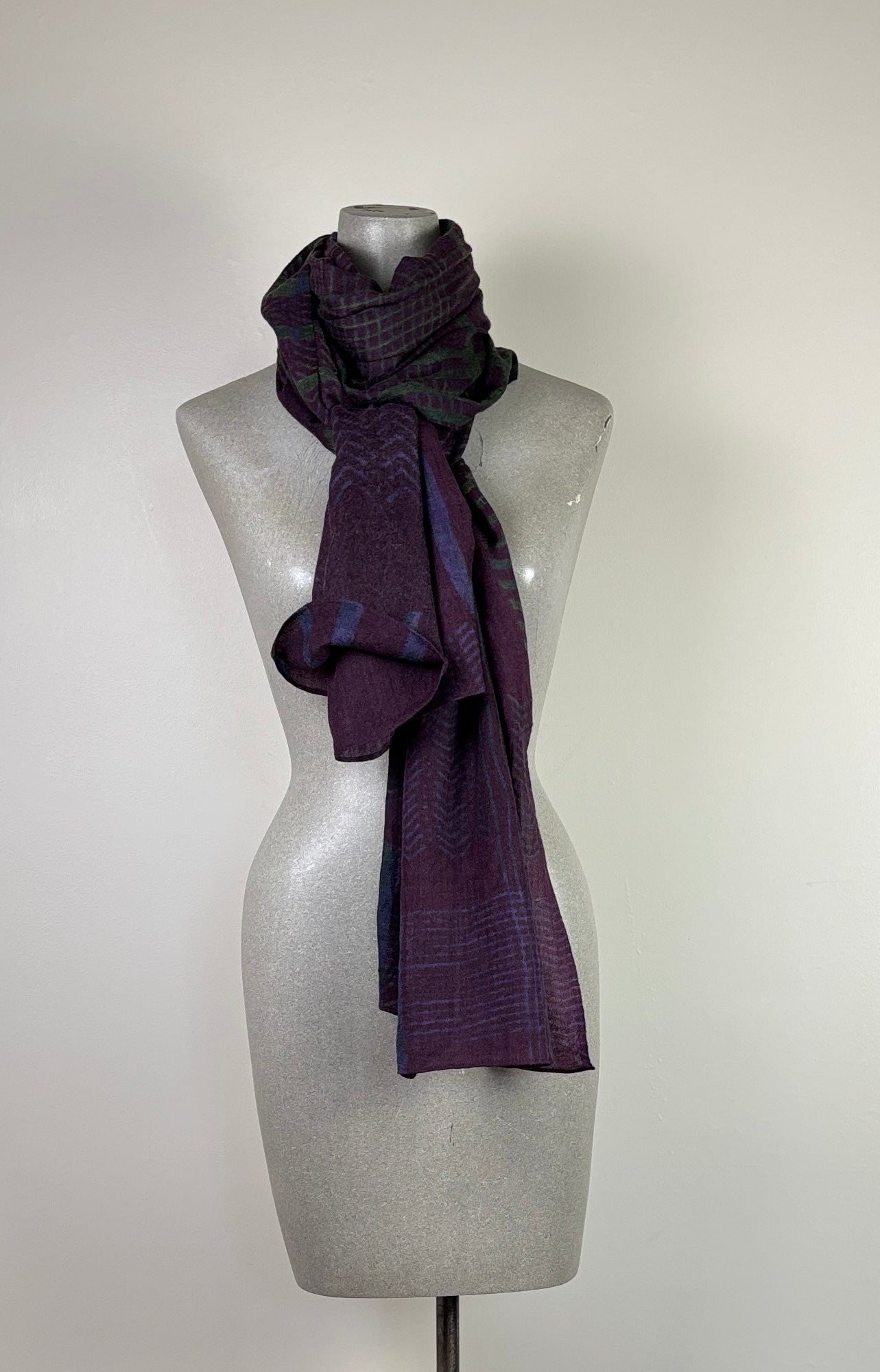 Neeru Kumar  ~  Wool Scarf - Eggplant/Indigo/Green