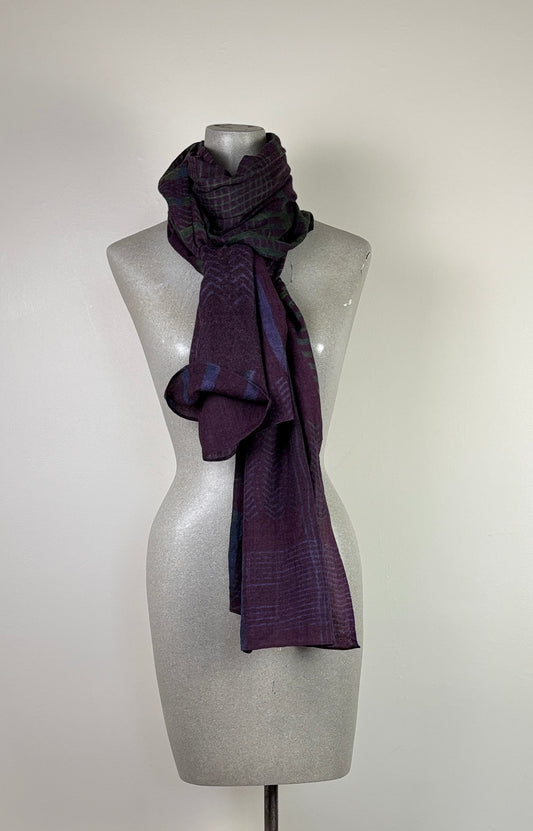 Neeru Kumar  ~  Wool Scarf - Eggplant/Indigo/Green
