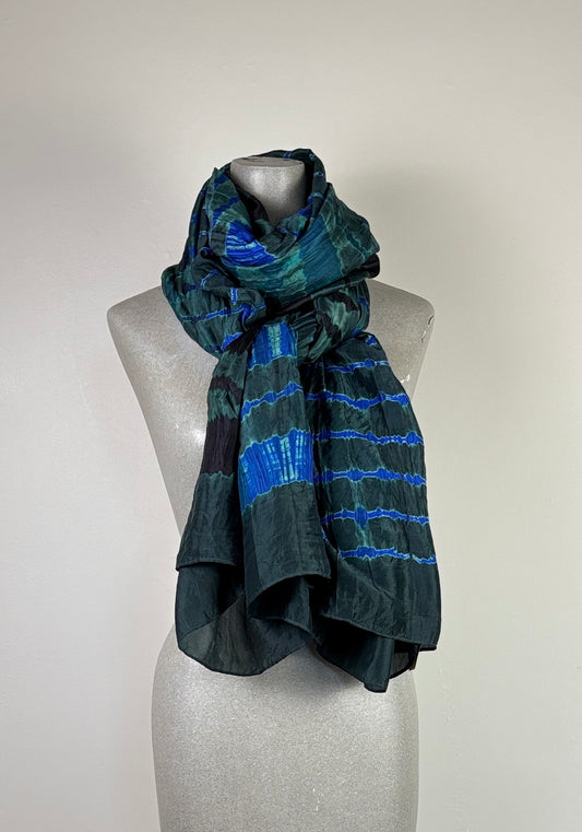 Neeru Kumar  ~  Silk Scarf - Green/Royal