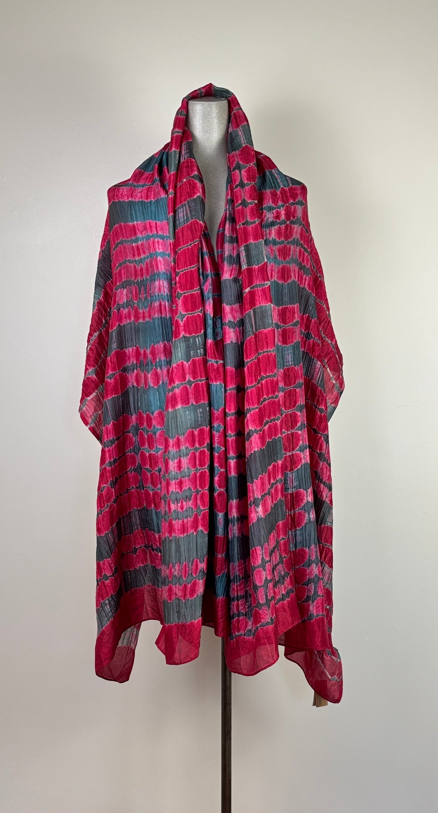 Neeru Kumar  ~  Silk Scarf - Raspberry/Gray
