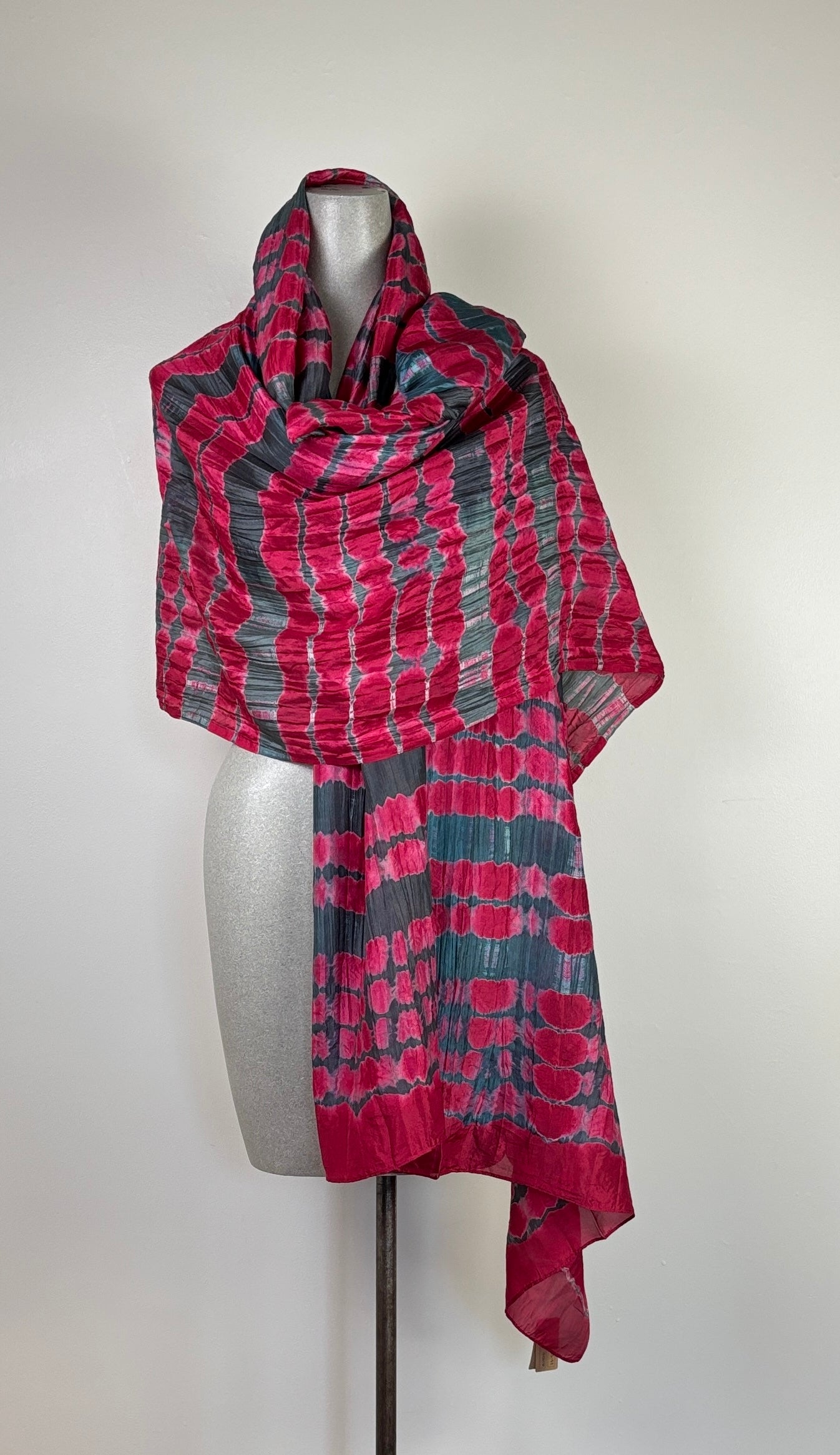 Neeru Kumar  ~  Silk Scarf - Raspberry/Gray