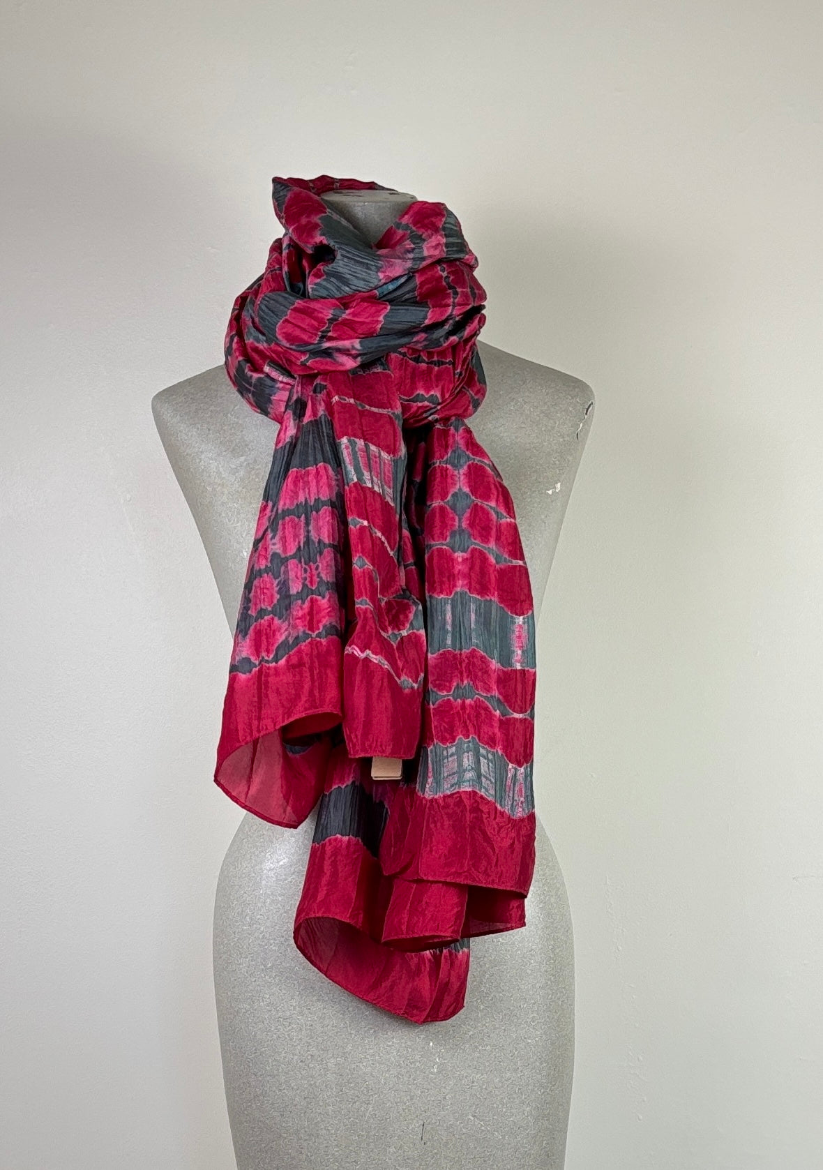 Neeru Kumar  ~  Silk Scarf - Raspberry/Gray