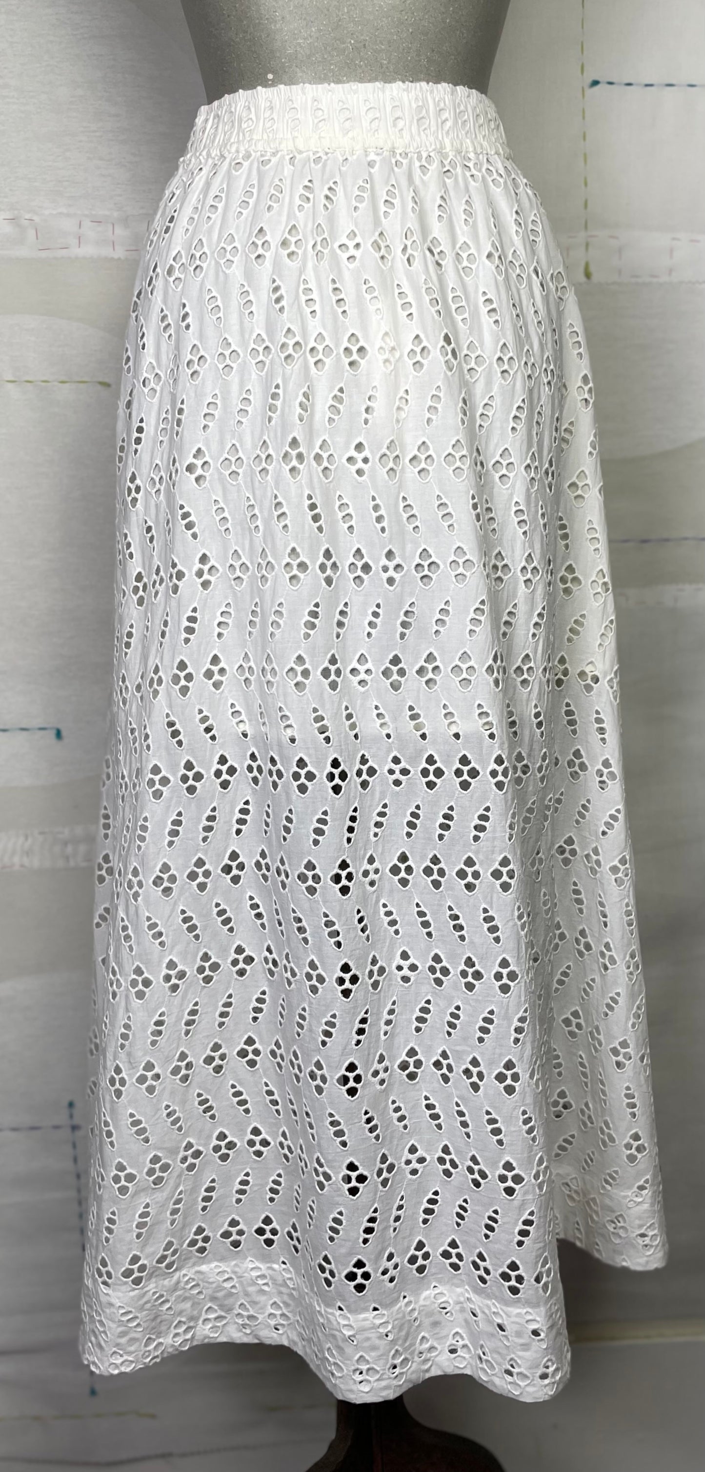 Lilla P. ~ Eyelet Side Button Maxi Skirt - White