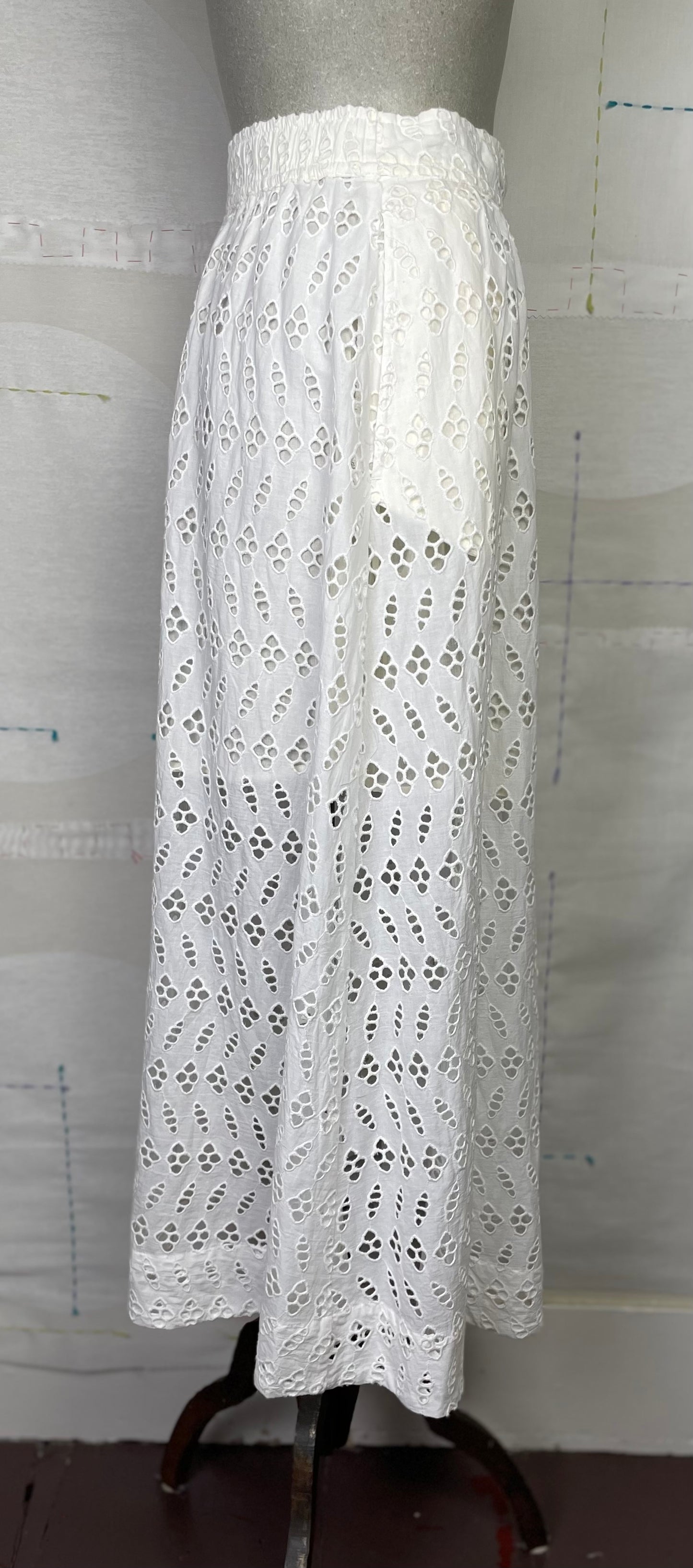 Lilla P. ~ Eyelet Side Button Maxi Skirt - White