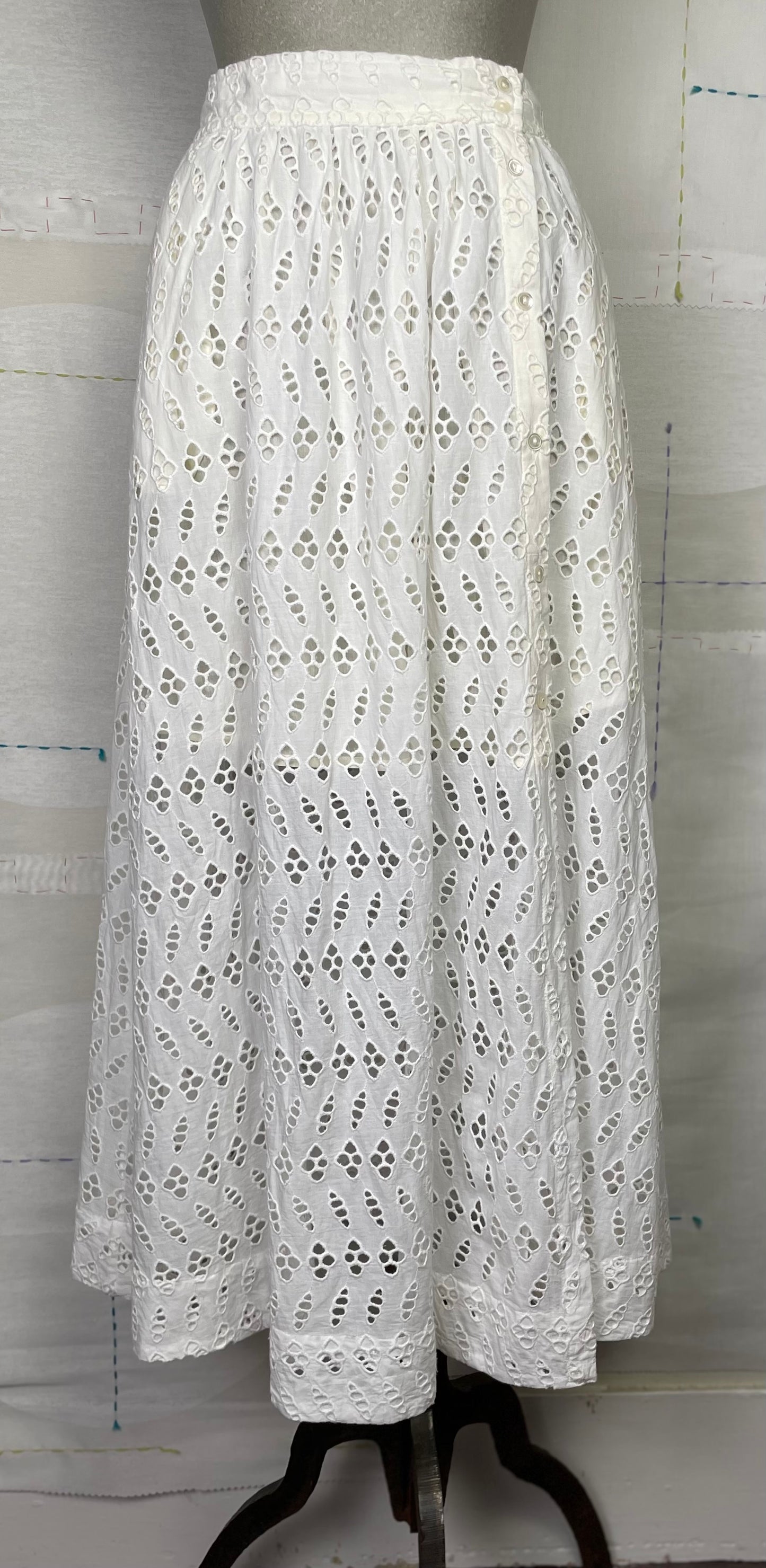 Lilla P. ~ Eyelet Side Button Maxi Skirt - White