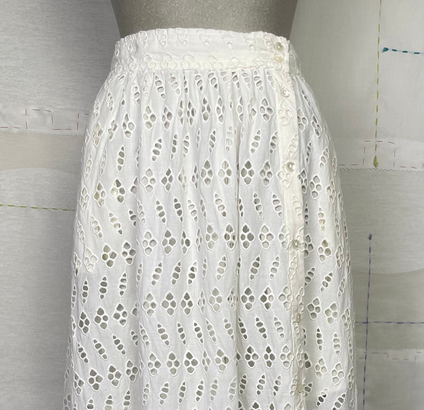 Lilla P. ~ Eyelet Side Button Maxi Skirt - White