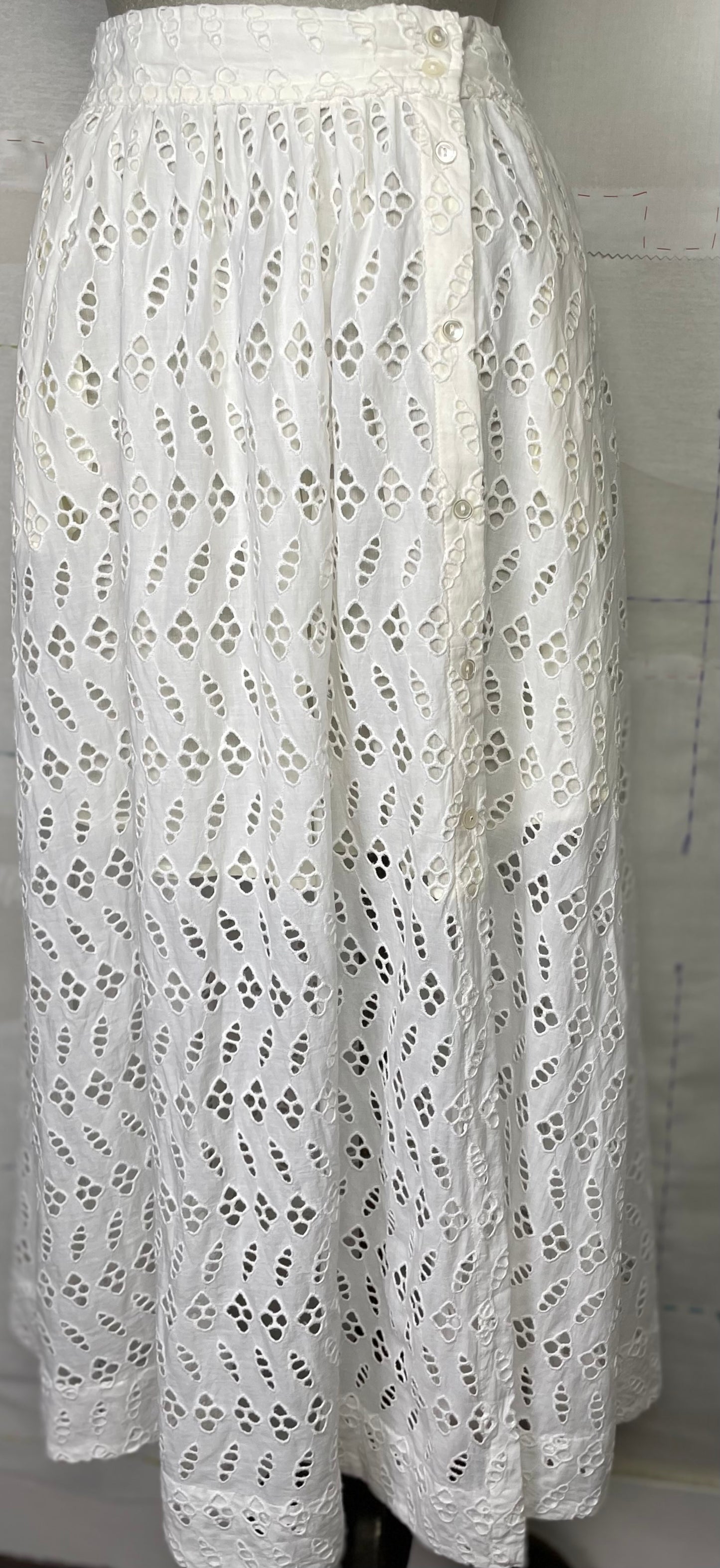 Lilla P. ~ Eyelet Side Button Maxi Skirt - White