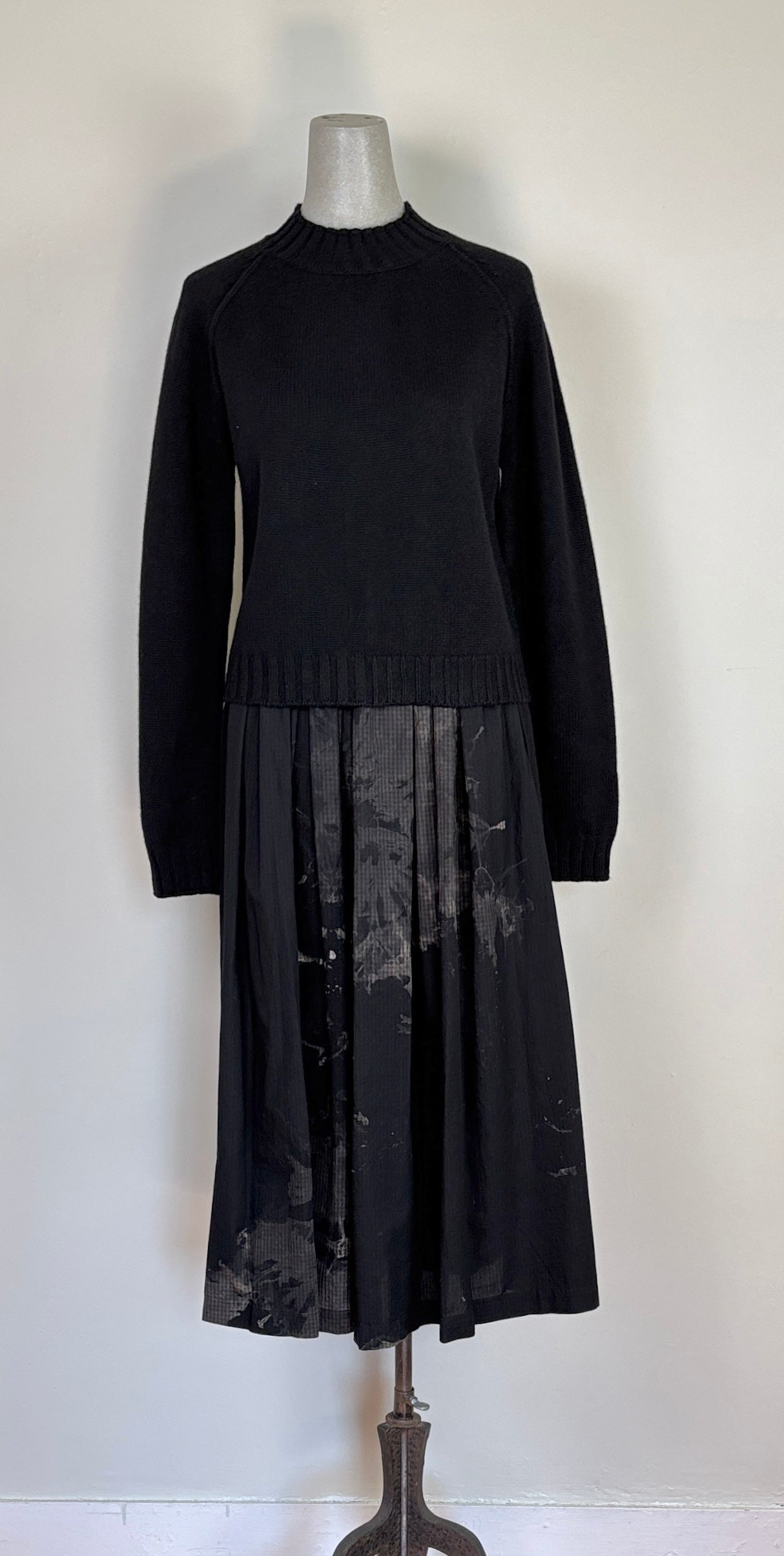 Pas de Calais ~ Cotton Checkered Gathered Skirt - Black