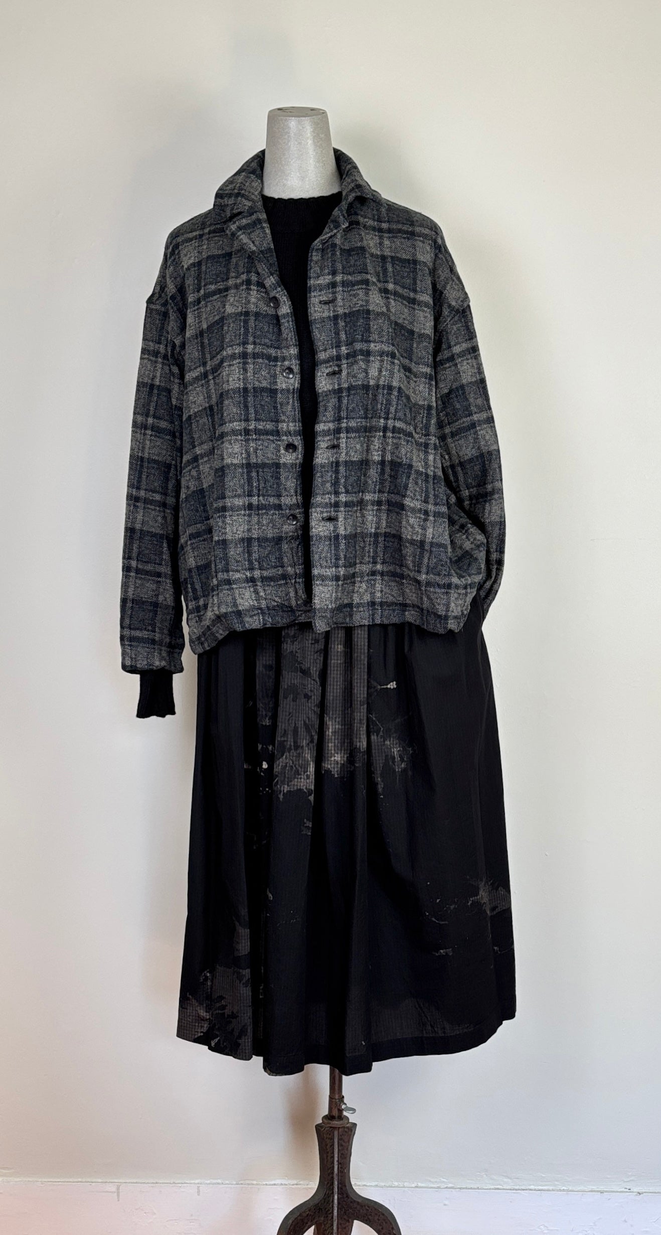 Pas de Calais ~ Cotton Checkered Gathered Skirt - Black