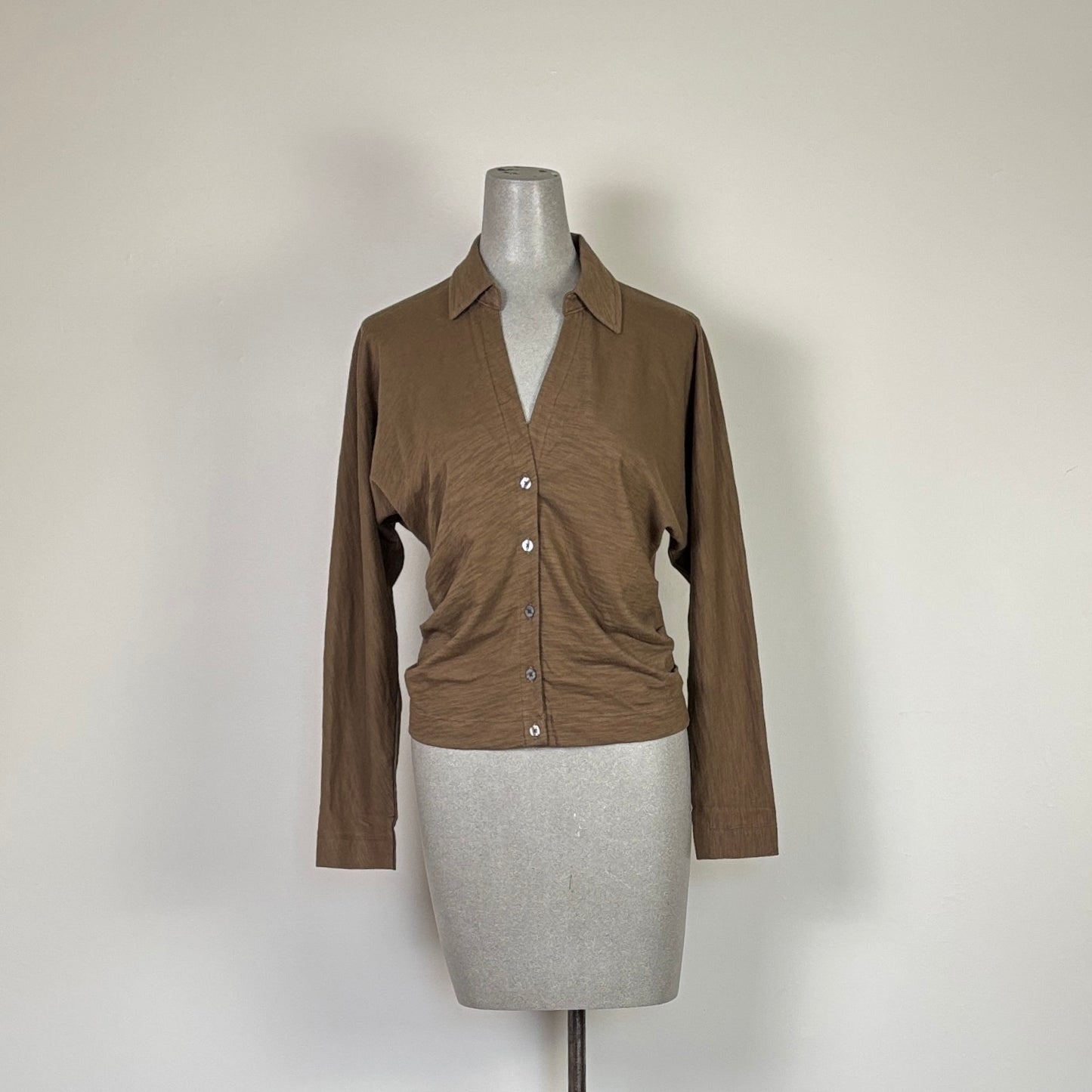 Lilla P. ~  Side Pleat Button Down - Truffle