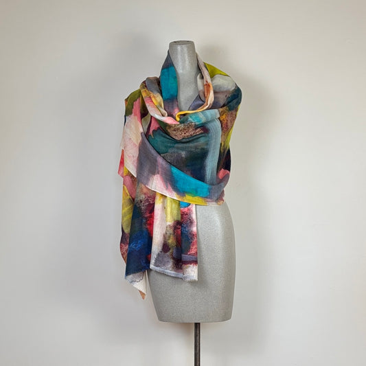 MSquare  ~  Printed Cashmere Scarf - Multi Abstract