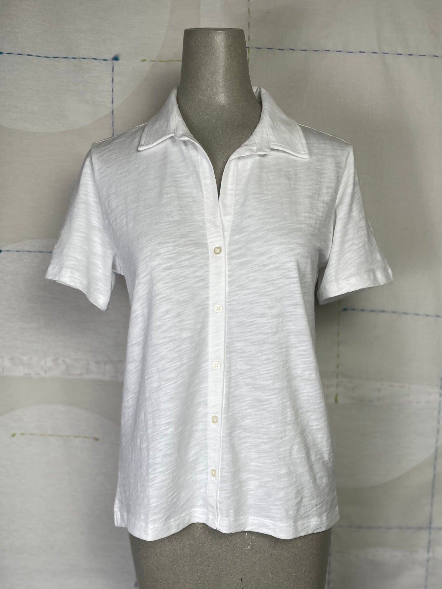 Lilla P. ~ Short Sleeve Button Down Tee - White