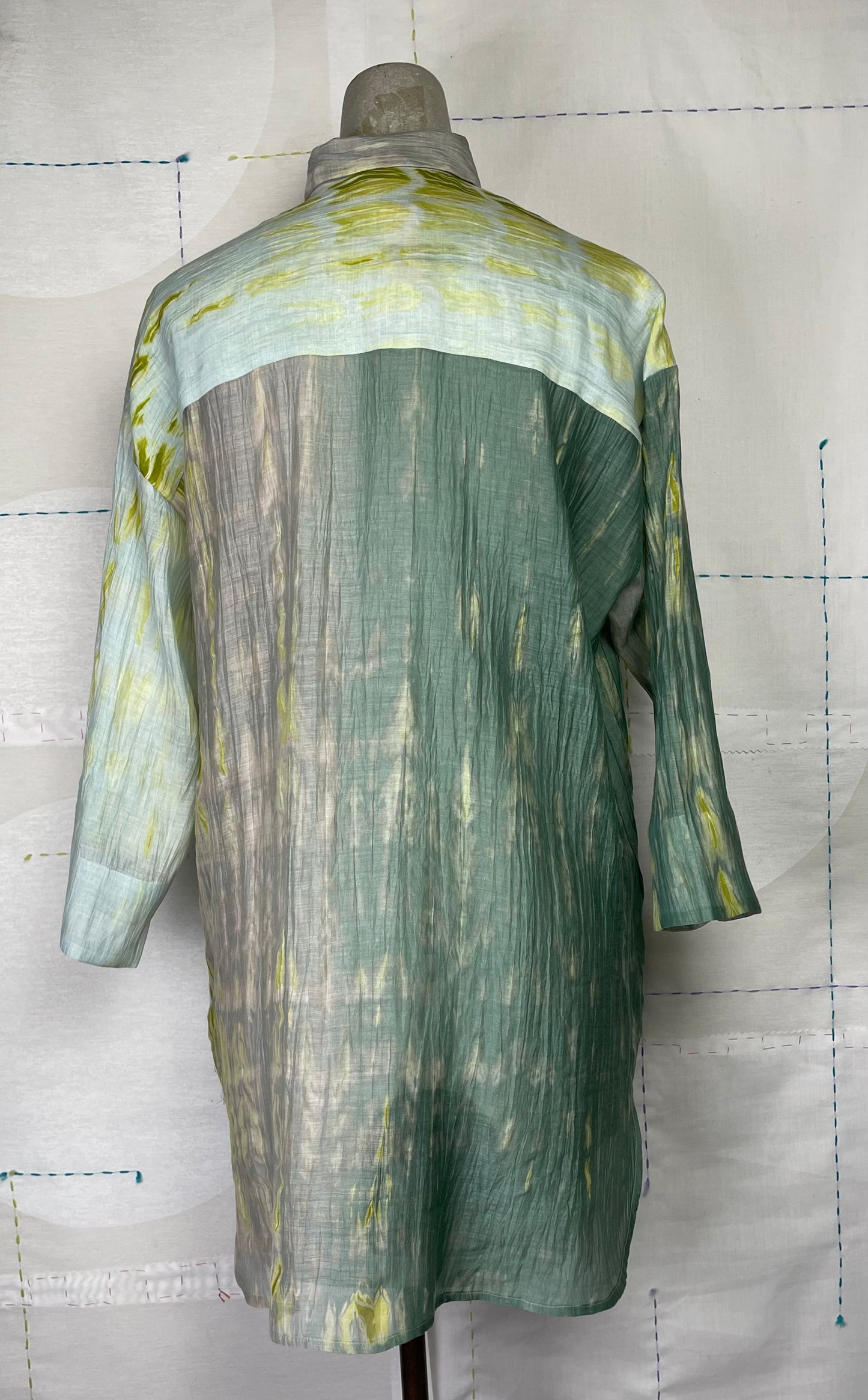 Neeru Kumar ~ Pleat Front Long Shirt - Gray/Green