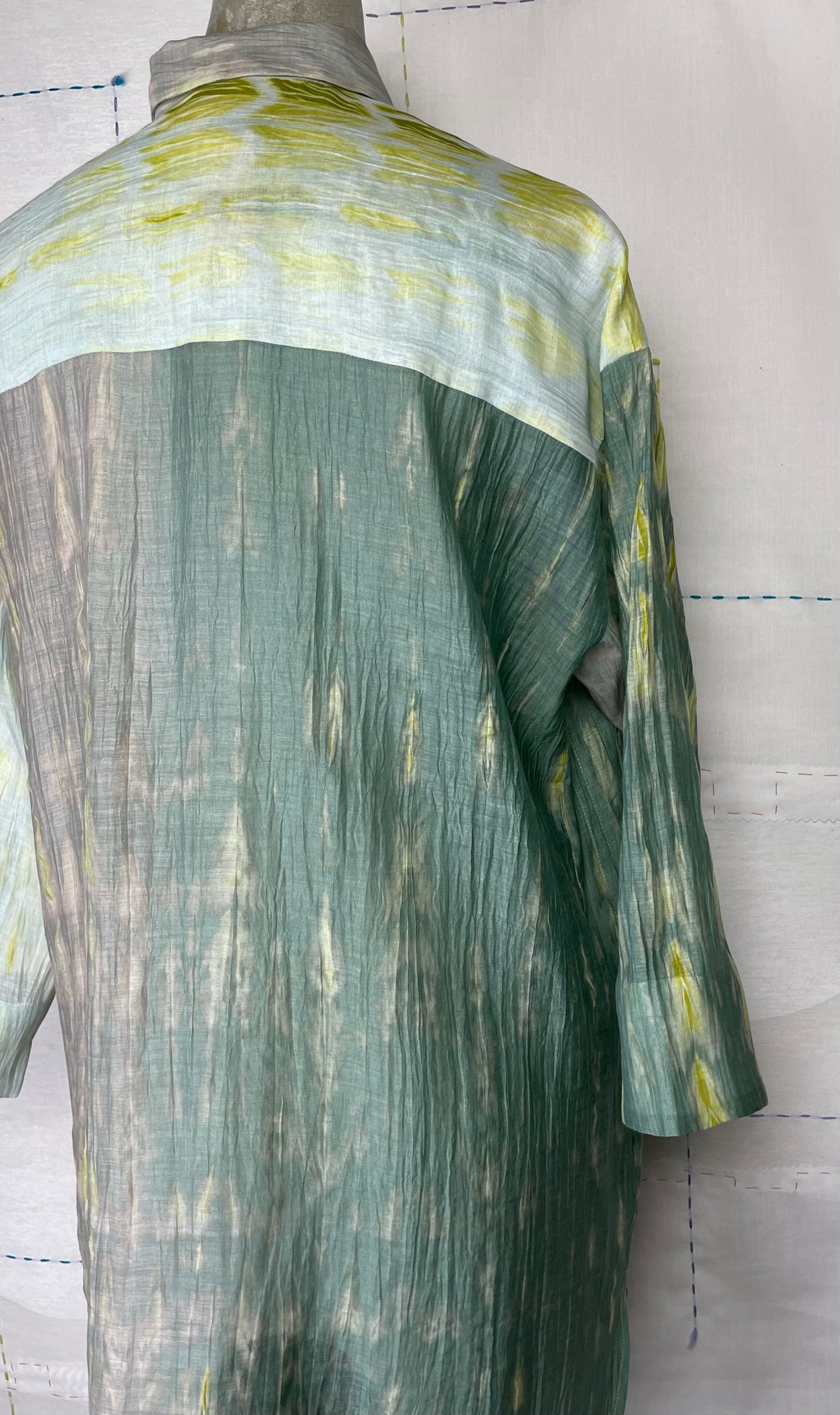 Neeru Kumar ~ Pleat Front Long Shirt - Gray/Green