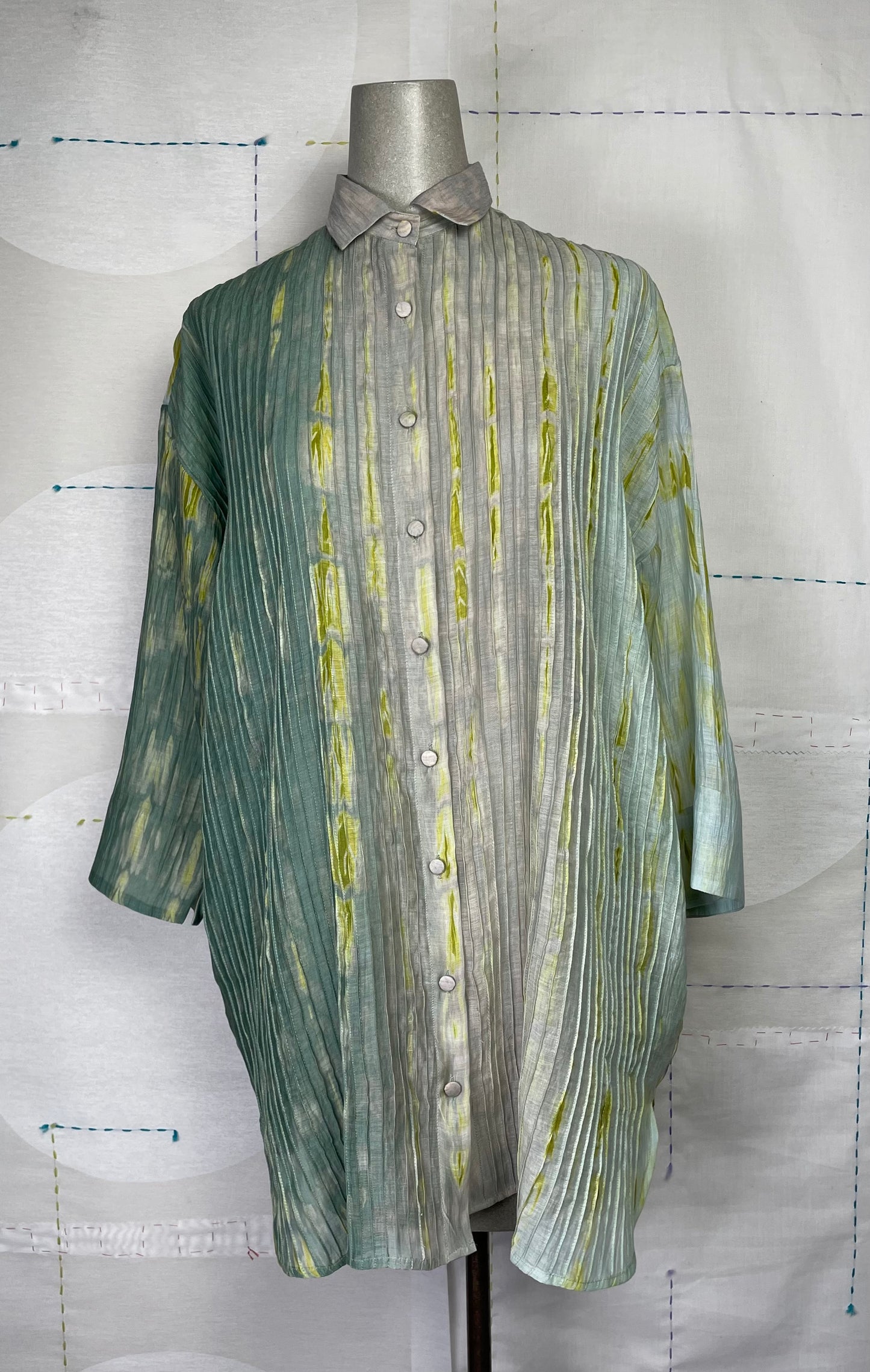 Neeru Kumar ~ Pleat Front Long Shirt - Gray/Green