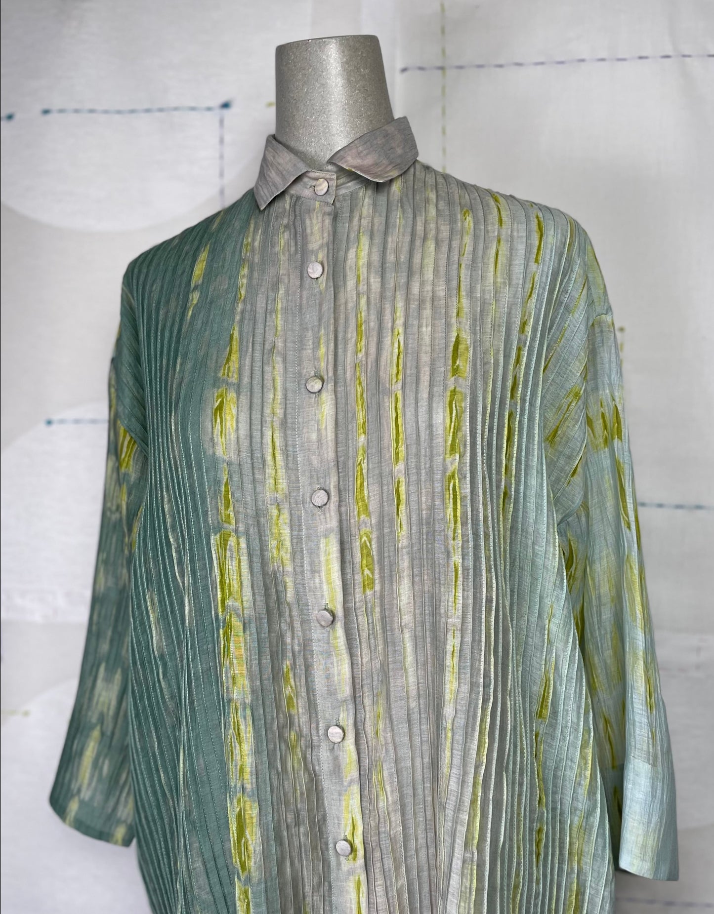 Neeru Kumar ~ Pleat Front Long Shirt - Gray/Green